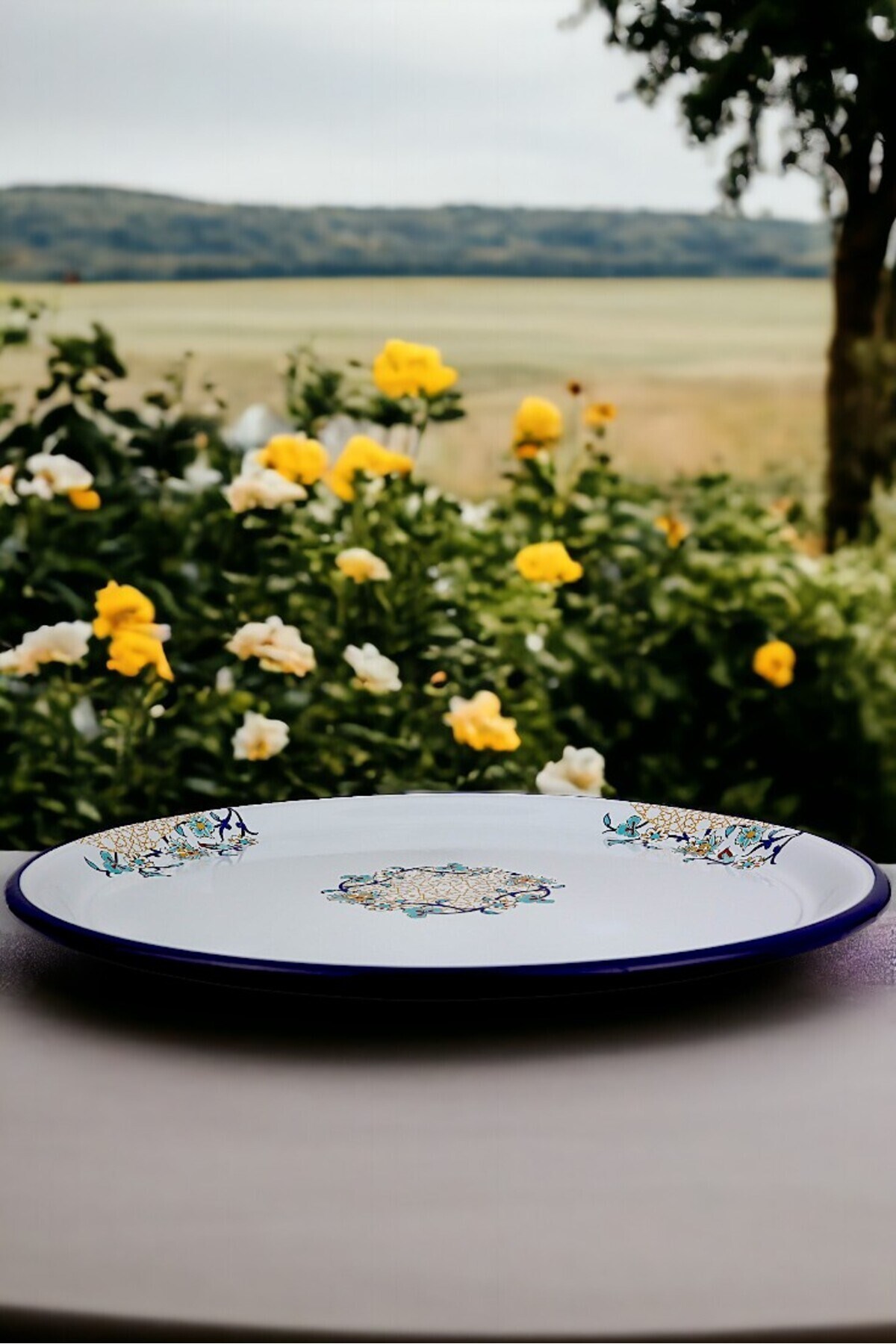 70 No Emaye Sini Sofra, Yemek Sunum Tepsi, Yer Sofrası Çinko ~68 Cm kalınlık:1mm