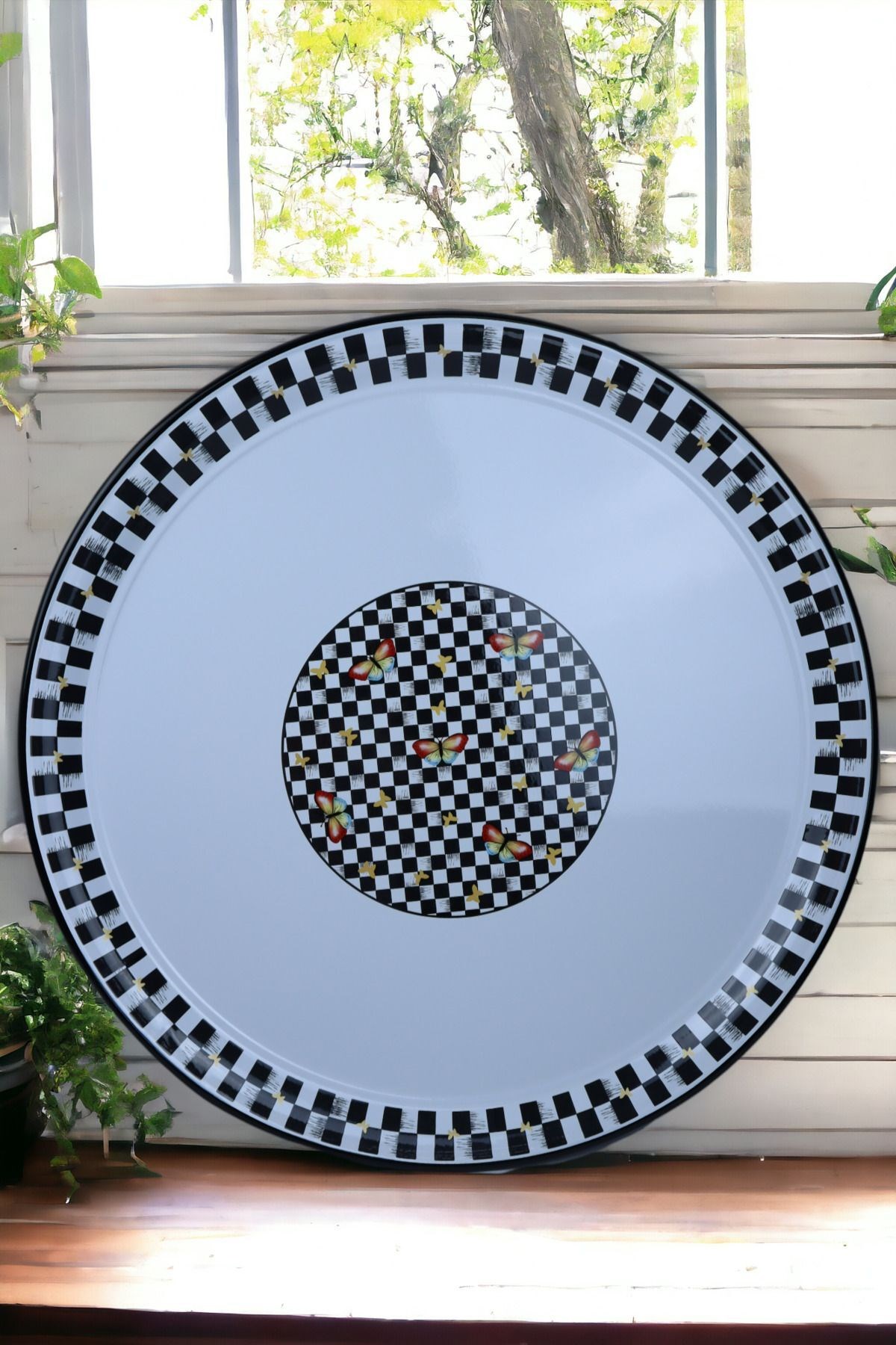 70 No Emaye Sini Sofra, Yemek Sunum Tepsi, Yer Sofrası Çinko ~68 Cm
