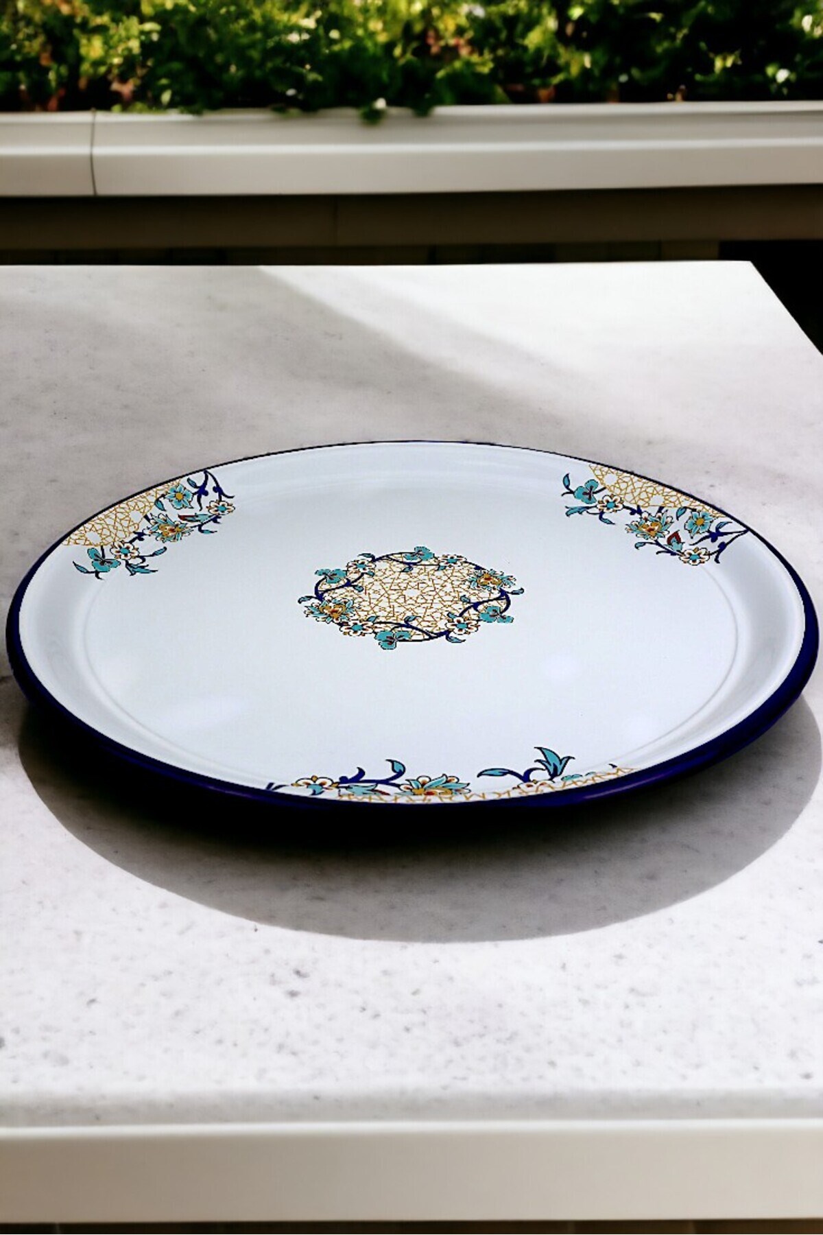 70 No Emaye Sini Sofra, Yemek Sunum Tepsi, Yer Sofrası Çinko ~68 Cm kalınlık:1mm