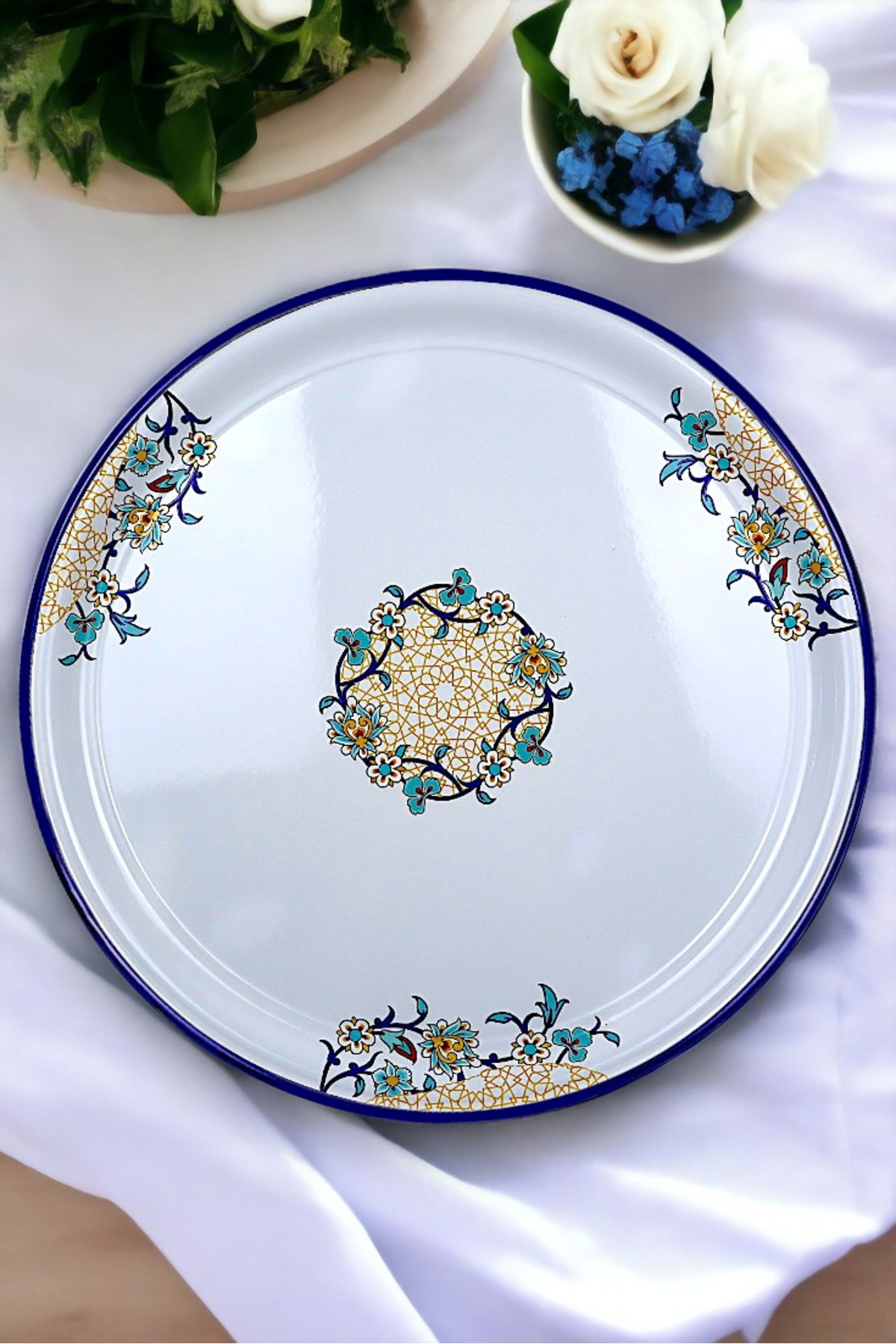 70 No Emaye Sini Sofra, Yemek Sunum Tepsi, Yer Sofrası Çinko ~68 Cm kalınlık:1mm