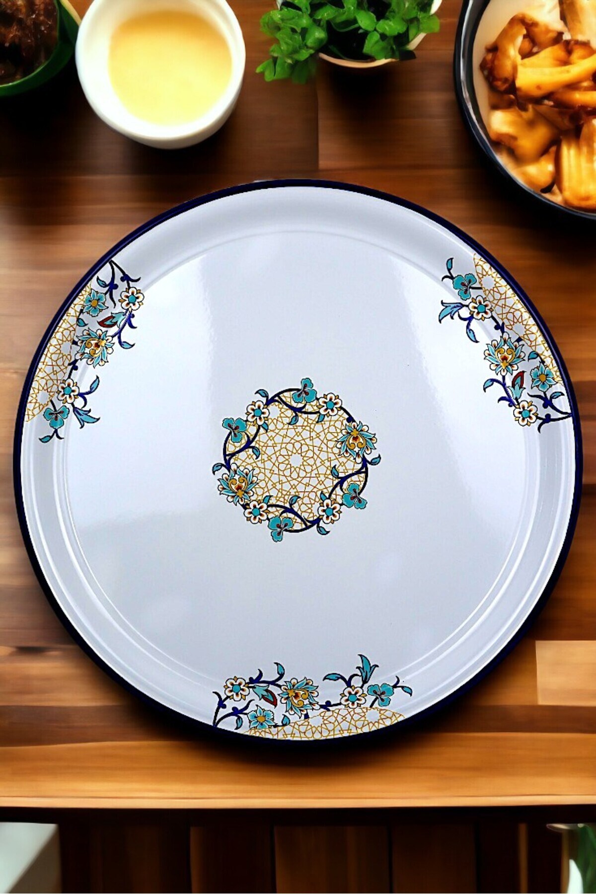 70 No Emaye Sini Sofra, Yemek Sunum Tepsi, Yer Sofrası Çinko ~68 Cm kalınlık:1mm
