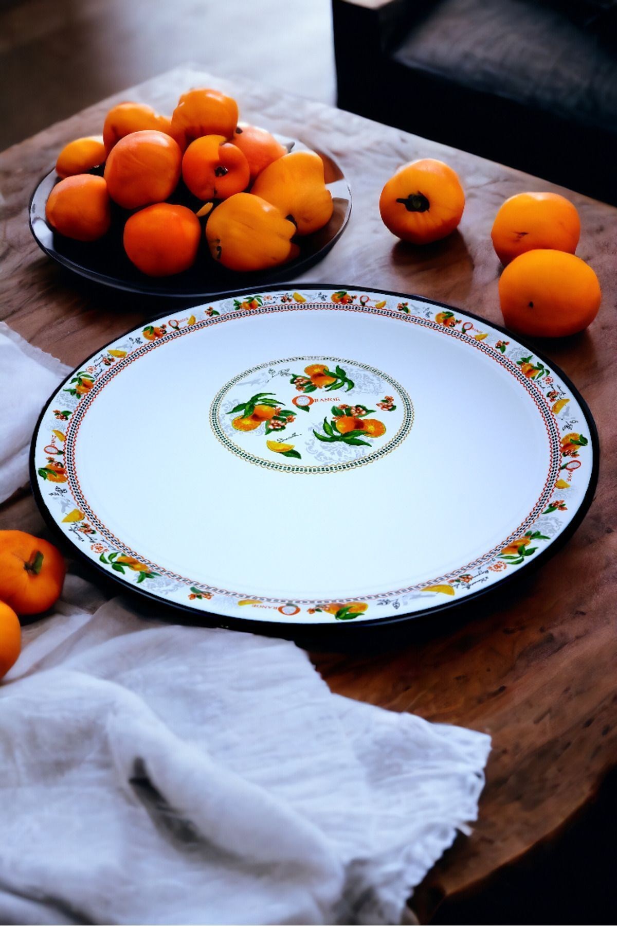 70 No Emaye Sini Sofra, Yemek Sunum Tepsi, Yer Sofrası Çinko ~68 Cm