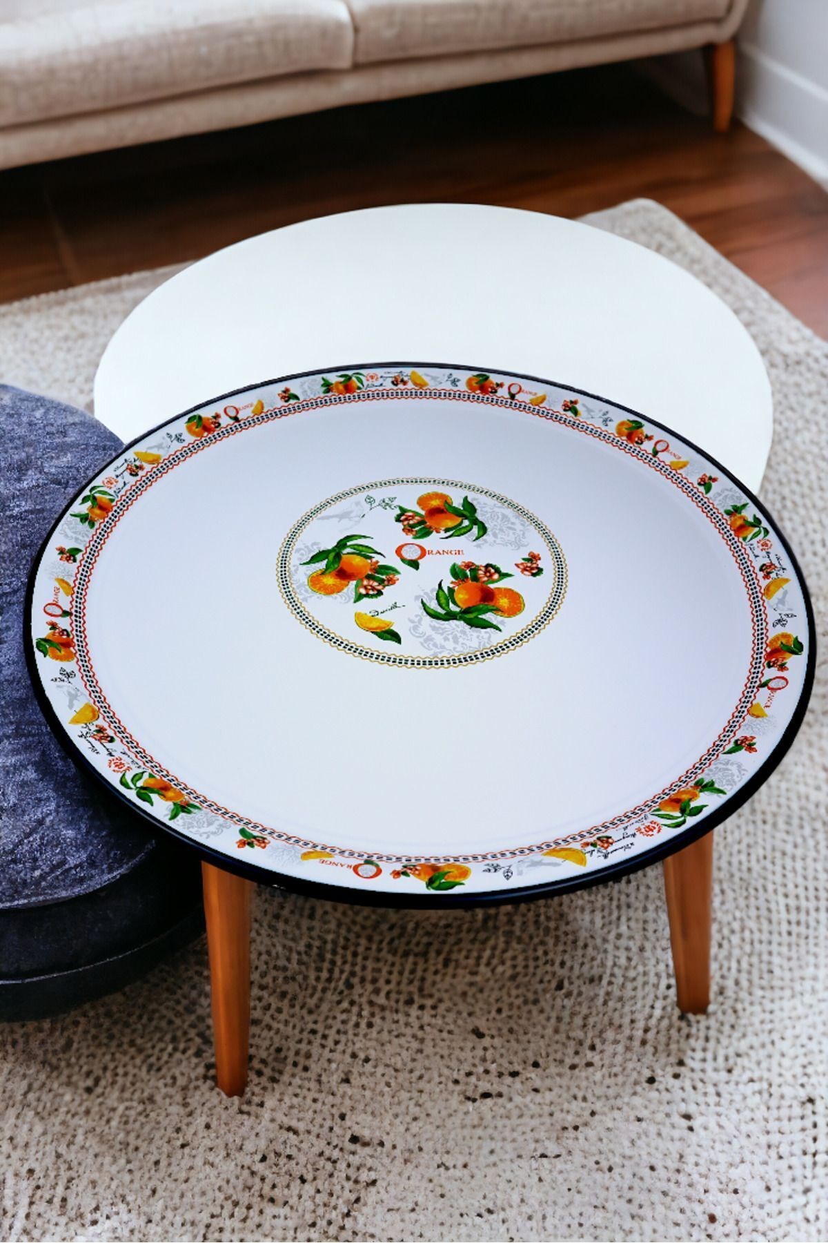 70 No Emaye Sini Sofra, Yemek Sunum Tepsi, Yer Sofrası Çinko ~68 Cm