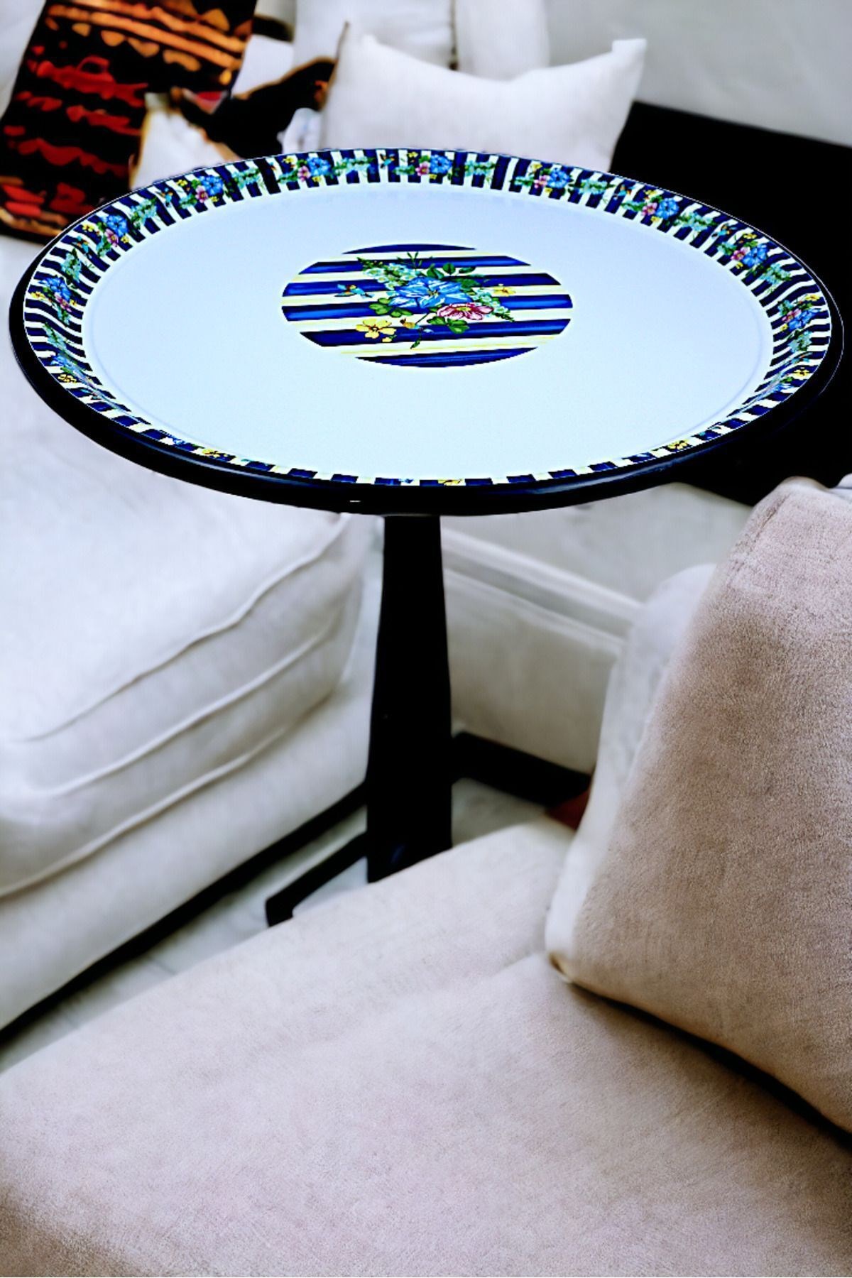 70 No Emaye Sini Sofra, Yemek Sunum Tepsi, Yer Sofrası Çinko ~68 Cm