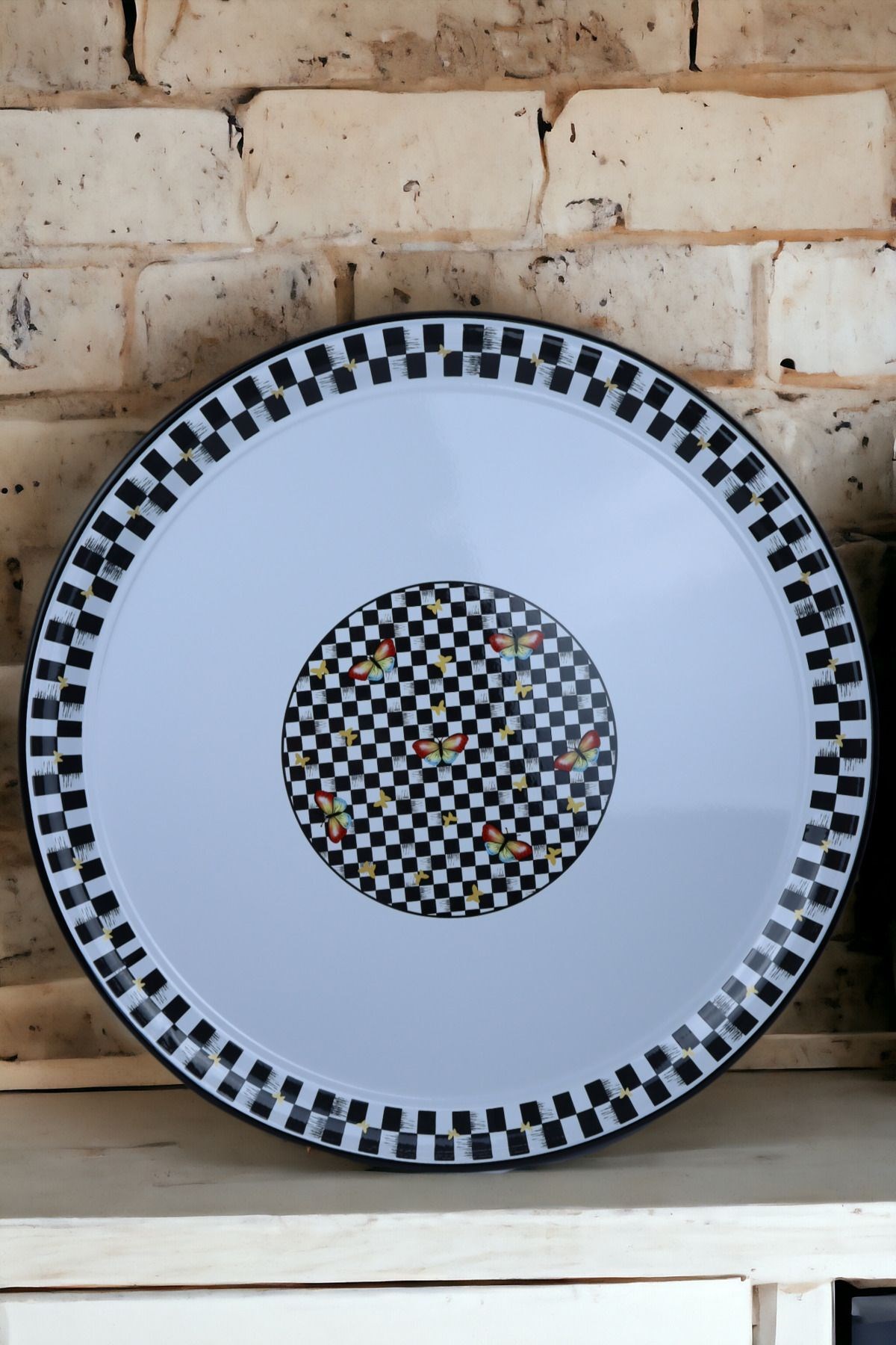 70 No Emaye Sini Sofra, Yemek Sunum Tepsi, Yer Sofrası Çinko ~68 Cm