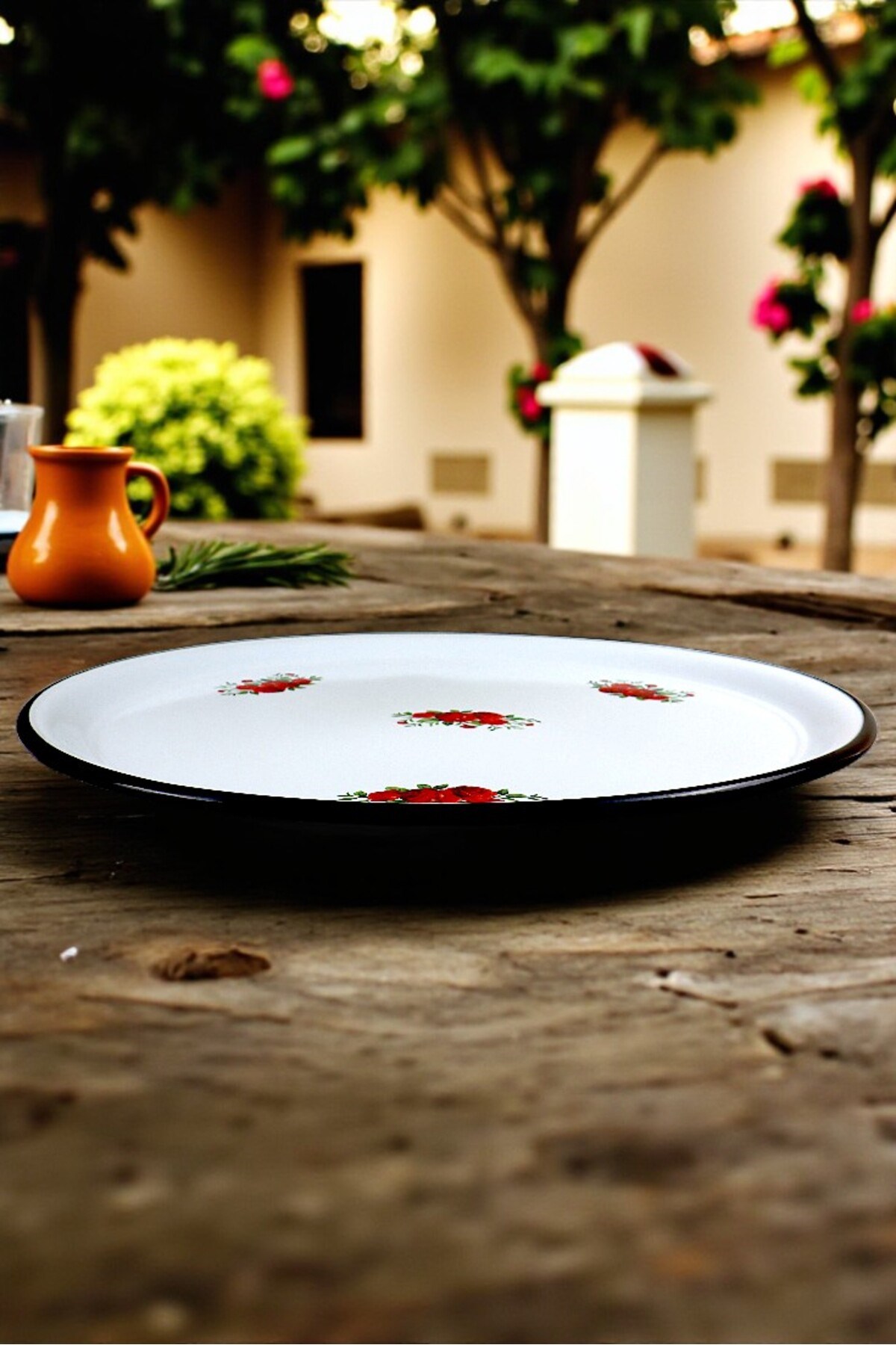 70 No Emaye Sini Sofra, Yemek Sunum Tepsi, Yer Sofrası Çinko ~68 Cm