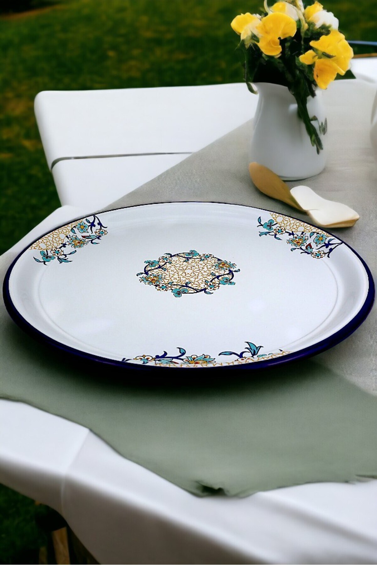 70 No Emaye Sini Sofra, Yemek Sunum Tepsi, Yer Sofrası Çinko ~68 Cm kalınlık:1mm