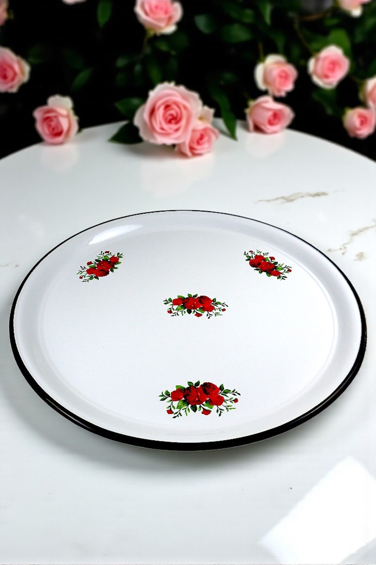 70 No Emaye Sini Sofra, Yemek Sunum Tepsi, Yer Sofrası Çinko ~68 Cm