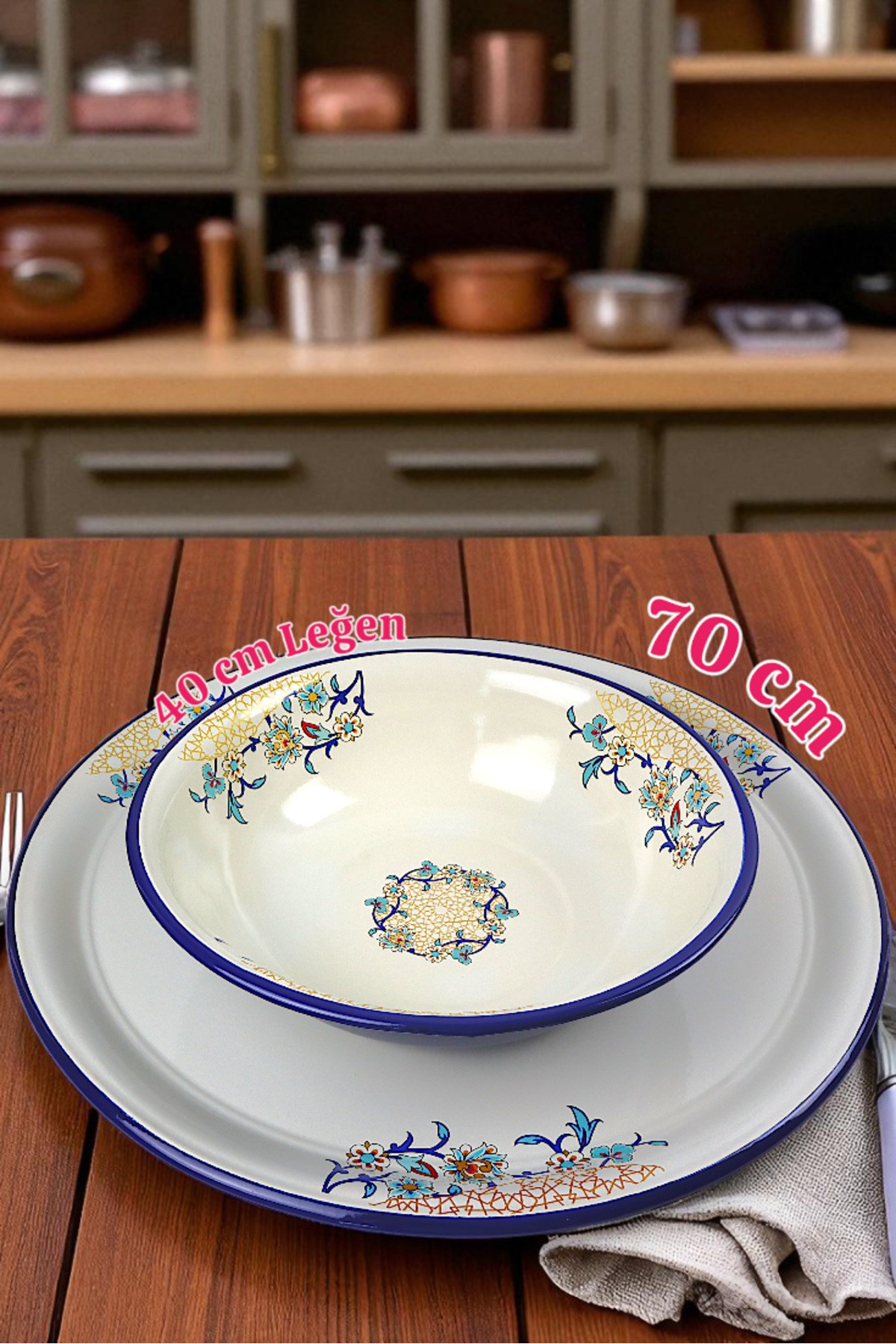 70 No Emaye ve 40 No Leğen Sini Sofra, Yemek Sunum Tepsi, Çırpma Ve Karıştırma Kabı ~68 Cm-40 Cm