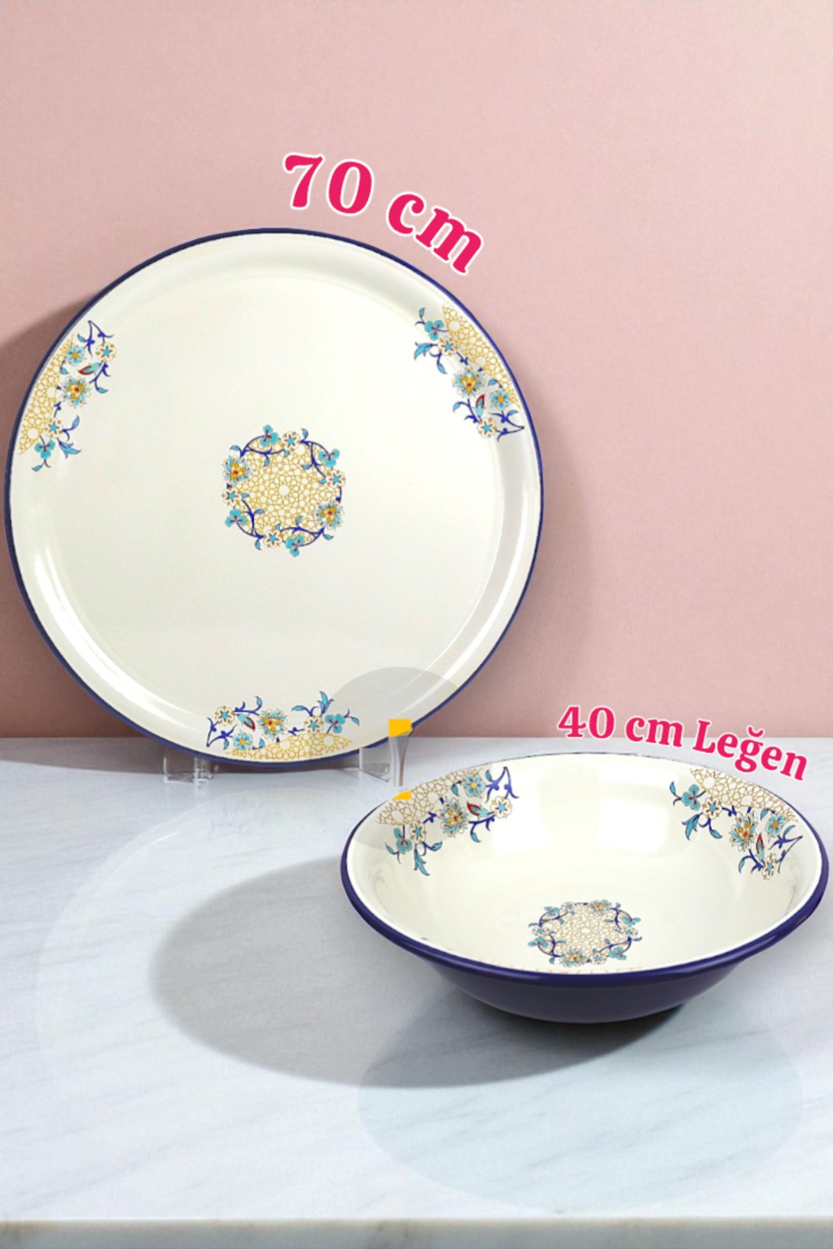 70 No Emaye ve 40 No Leğen Sini Sofra, Yemek Sunum Tepsi, Çırpma Ve Karıştırma Kabı ~68 Cm-40 Cm