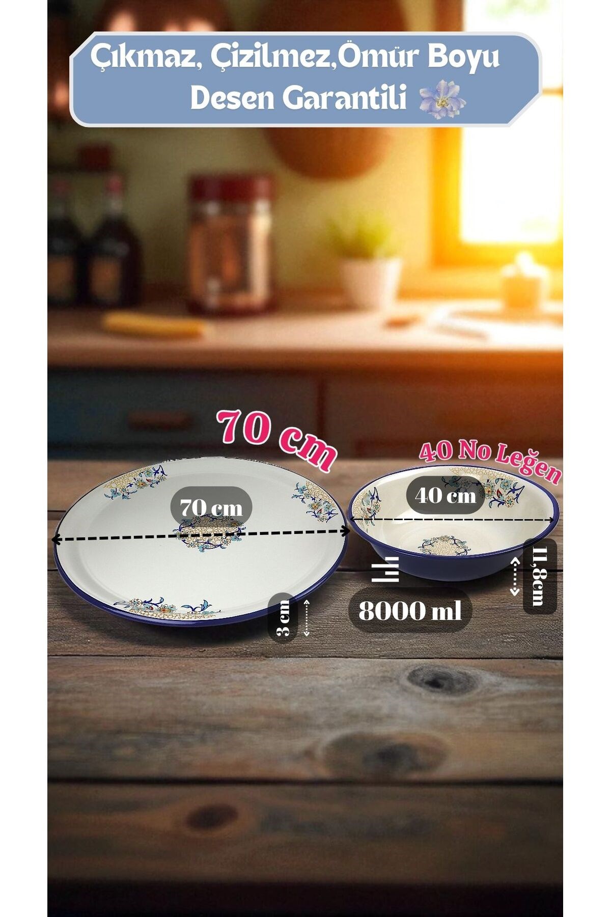 70 No Emaye ve 40 No Leğen Sini Sofra, Yemek Sunum Tepsi, Çırpma Ve Karıştırma Kabı ~68 Cm-40 Cm