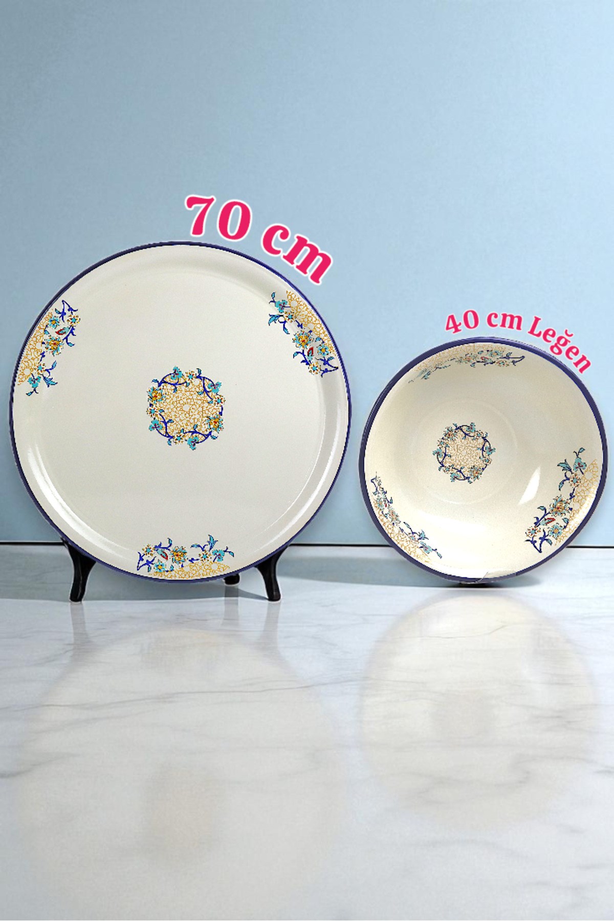 70 No Emaye ve 40 No Leğen Sini Sofra, Yemek Sunum Tepsi, Çırpma Ve Karıştırma Kabı ~68 Cm-40 Cm