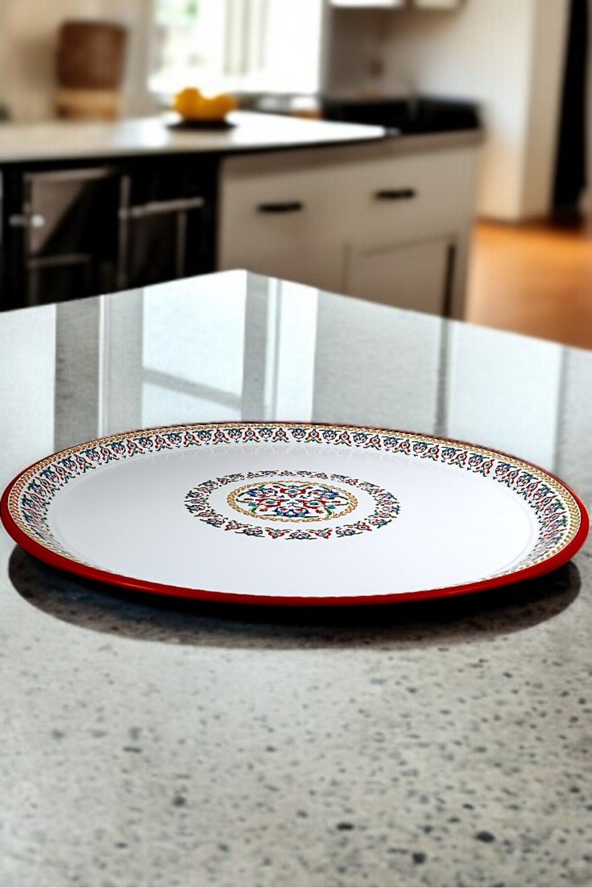 70 No kırmızı kenar Emaye Sini Sofra, Yemek Sunum Tepsi, Yer Sofrası Çinko ~68 Cm kalınlık:1mm