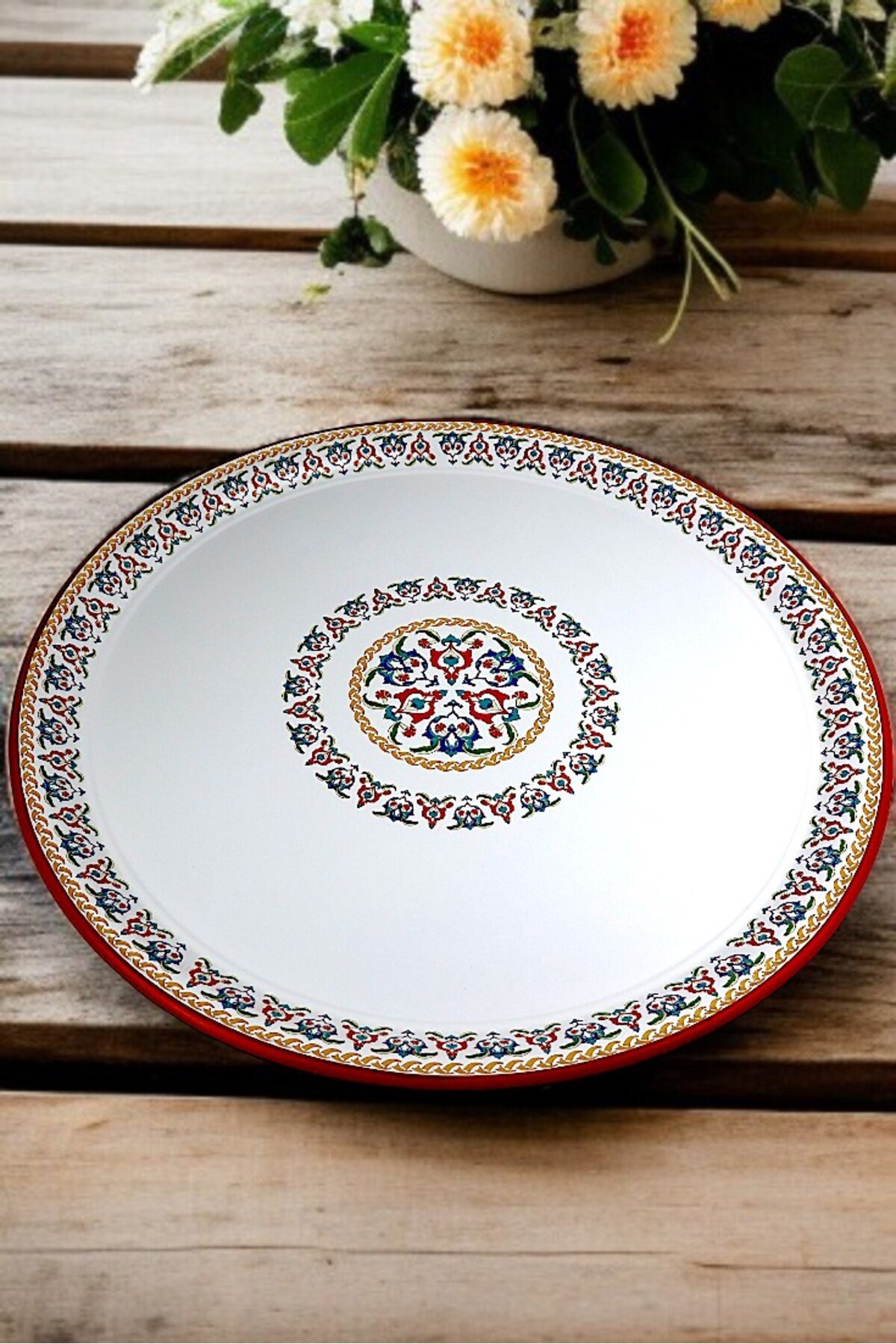 70 No kırmızı kenar Emaye Sini Sofra, Yemek Sunum Tepsi, Yer Sofrası Çinko ~68 Cm kalınlık:1mm