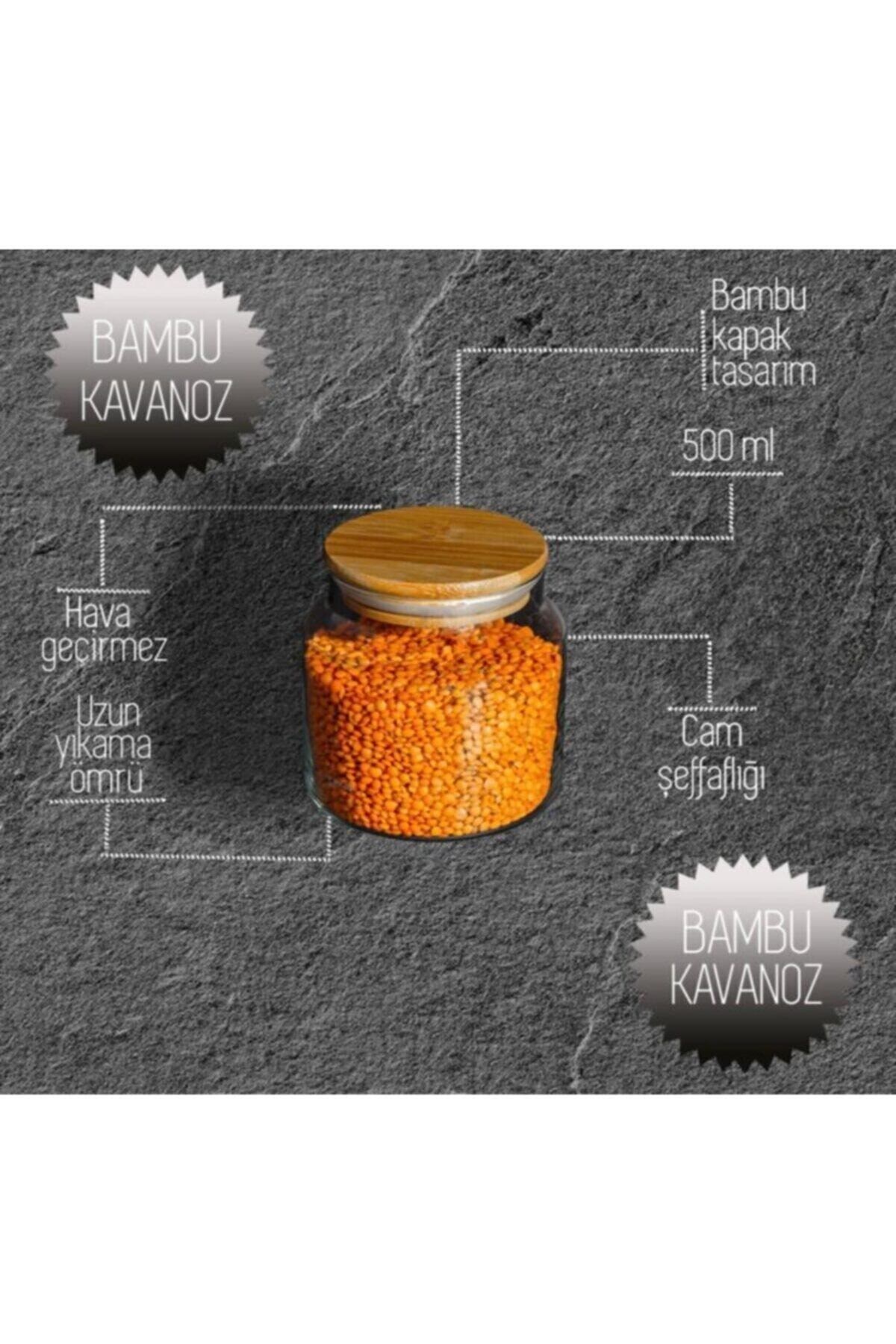 8'li Bambu Kapaklı Vakumlu Cam Kavanoz Seti, Baharat Takımı 500 Ml