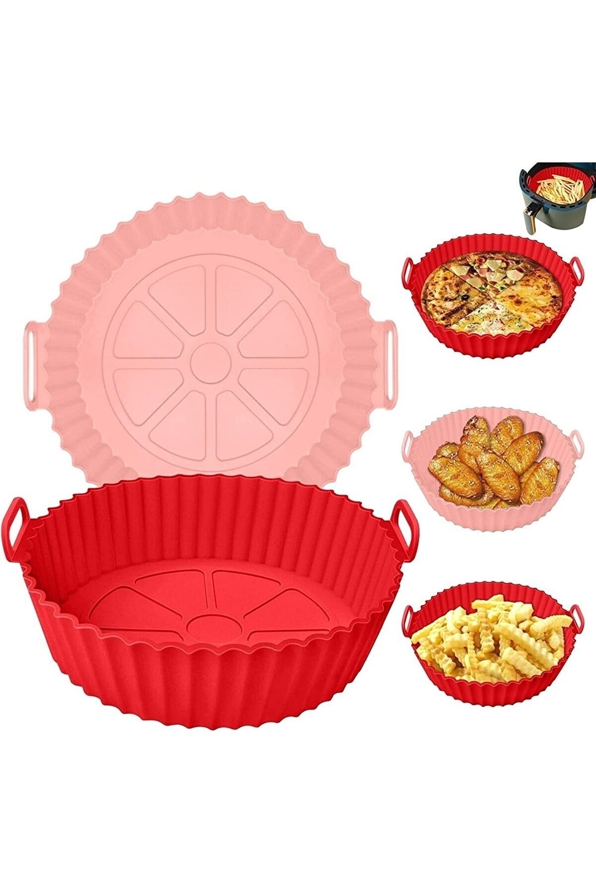 Airfryer Silikon Pişirme Kalıbı - Air Fryer Aksesuarı, Pişirme Kağıdı - Kırmızı (bpa Free)