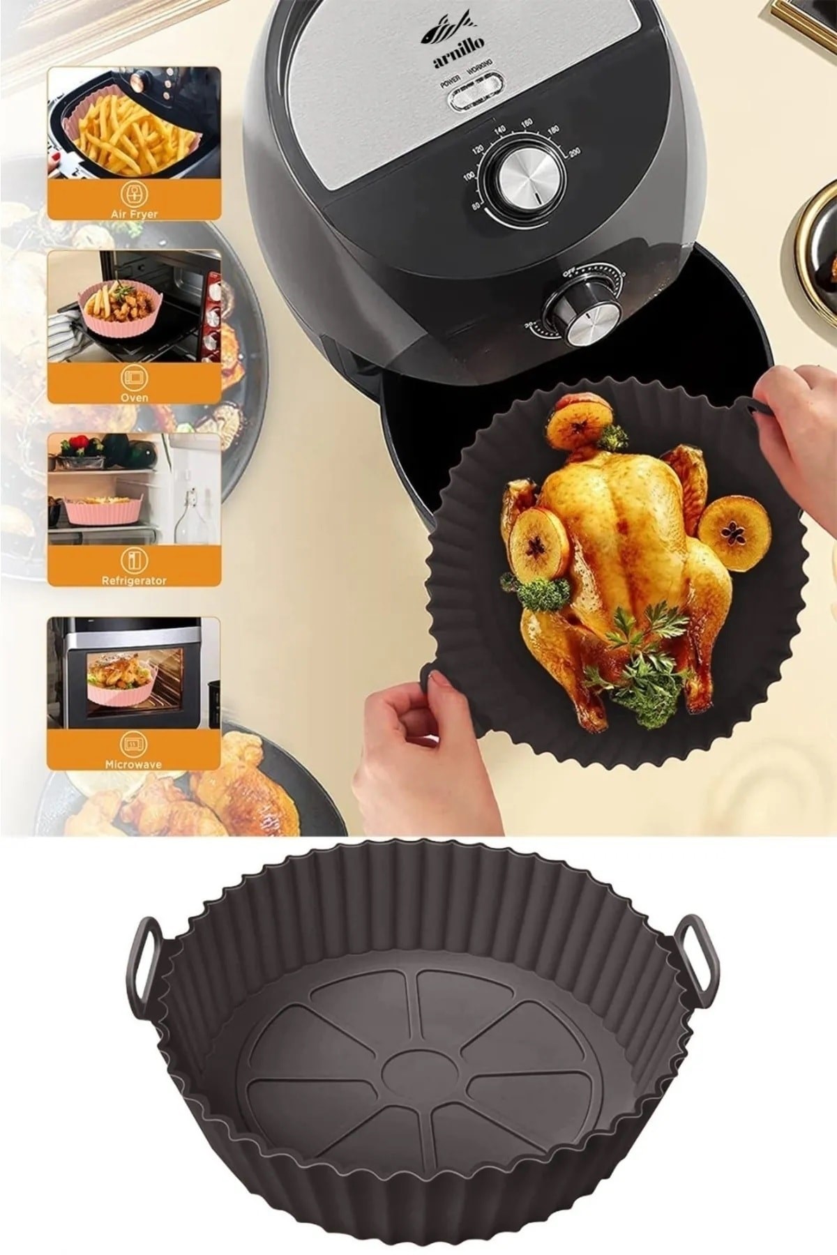 Airfryer Silikon Pişirme Kalıbı - Air Fryer Aksesuarı, Pişirme Kağıdı - Kırmızı (bpa Free)