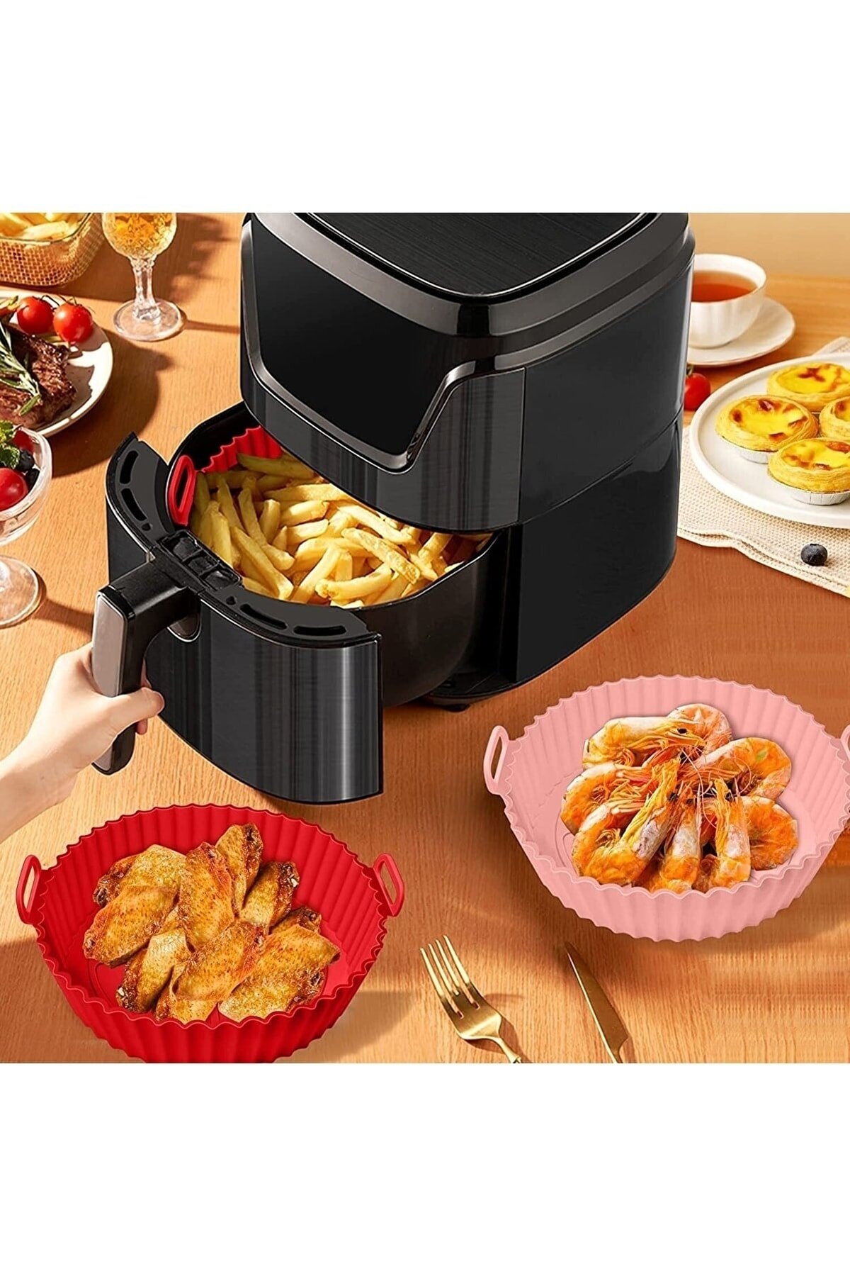 Airfryer Silikon Pişirme Kalıbı - Air Fryer Aksesuarı, Pişirme Kağıdı - Kırmızı (bpa Free)