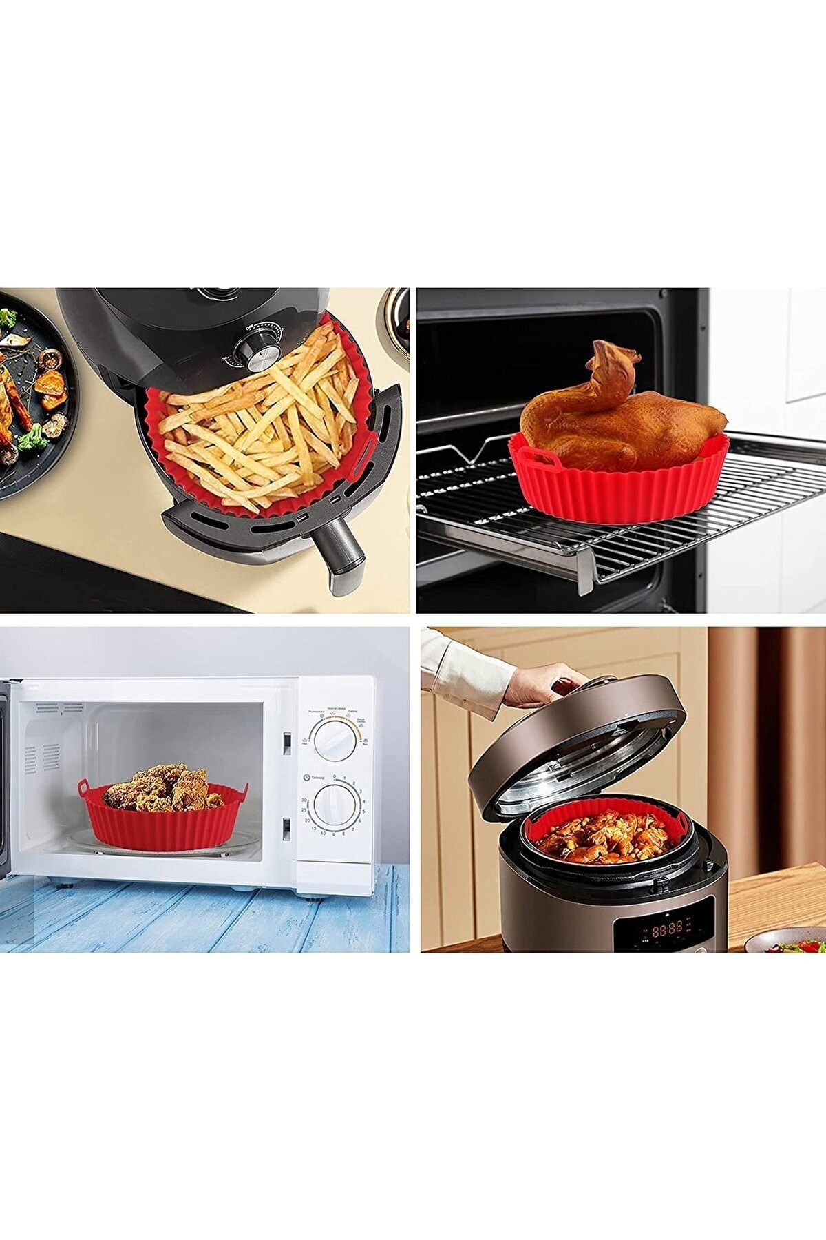 Airfryer Silikon Pişirme Kalıbı - Air Fryer Aksesuarı, Pişirme Kağıdı - Kırmızı (bpa Free)