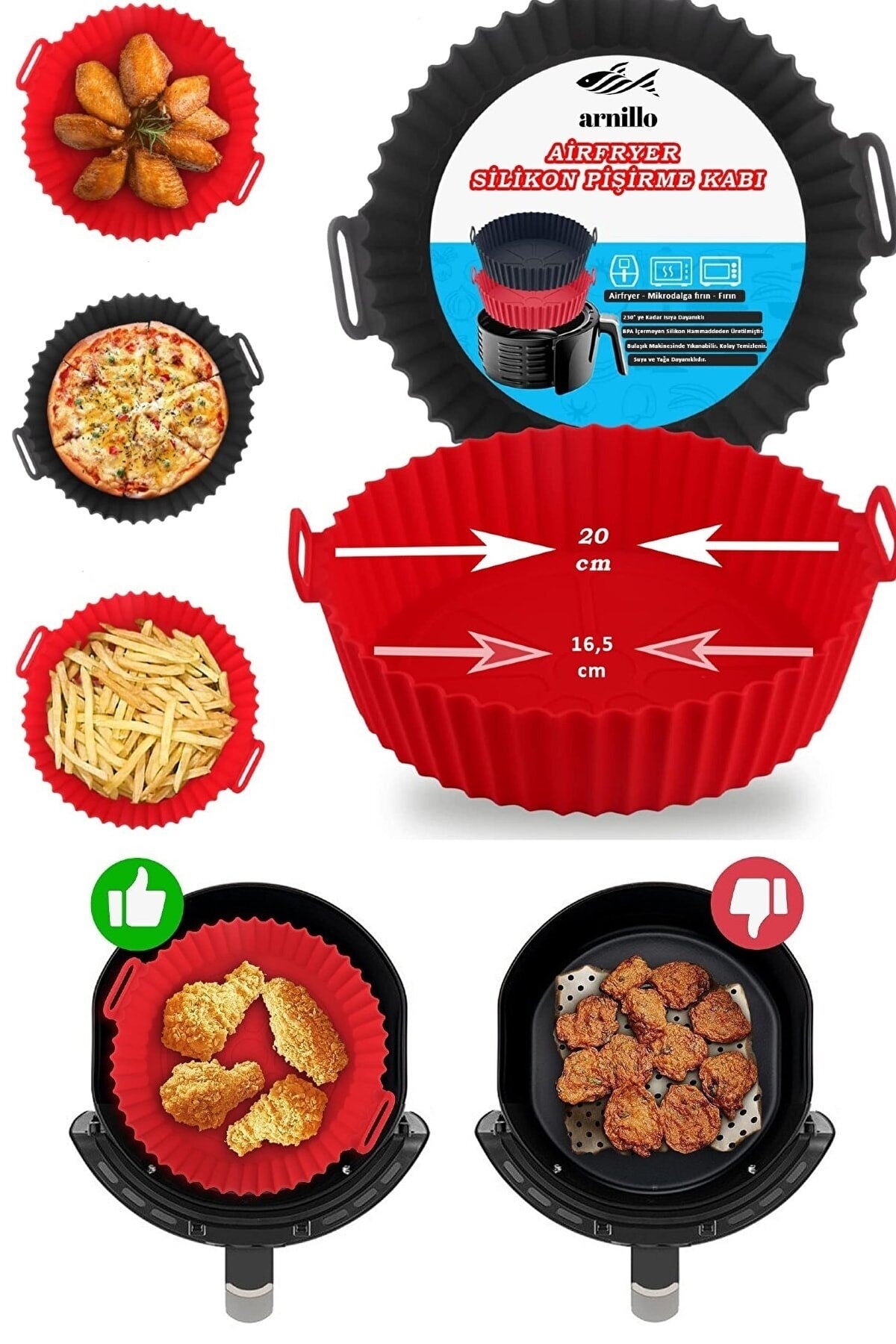 Airfryer Silikon Pişirme Kalıbı - Air Fryer Aksesuarı, Pişirme Kağıdı - Kırmızı (bpa Free)