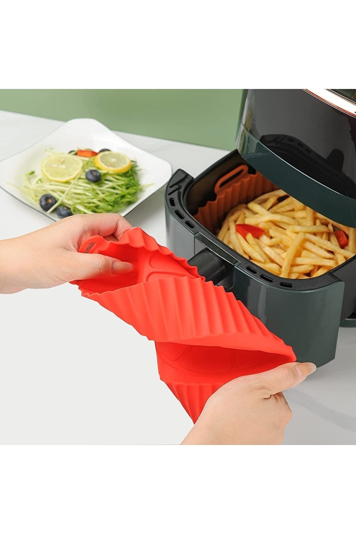 Airfryer Silikon Pişirme Kalıbı - Air Fryer Aksesuarı, Pişirme Kağıdı - Kırmızı (bpa Free)