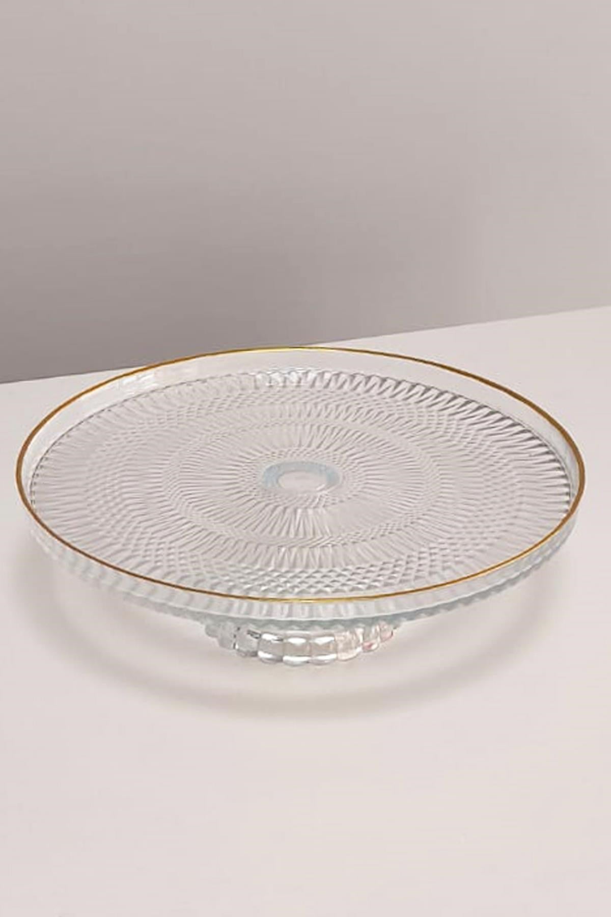 Ayaklı Cam Pasta Standı Gold Yaldızlı Servis Sunum Tabağı - Kek Standı - Sunumluk