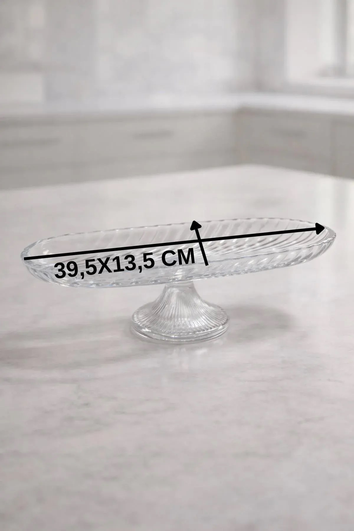 Ayaklı Cam Sunumluk Oval Servis Tabağı 39,5 cm – Meyvelik ve Pasta Standı