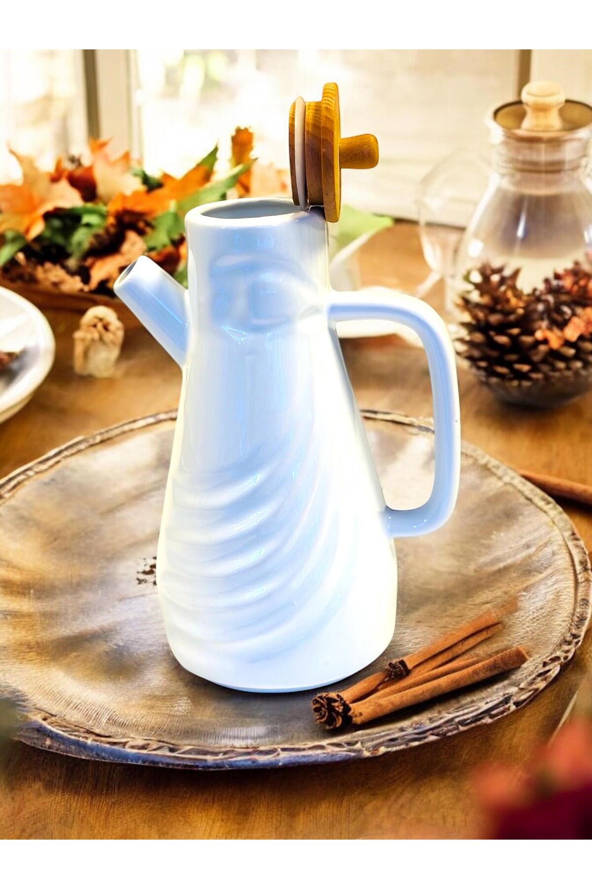 Bambu Kapaklı Seramik Yağdanlık