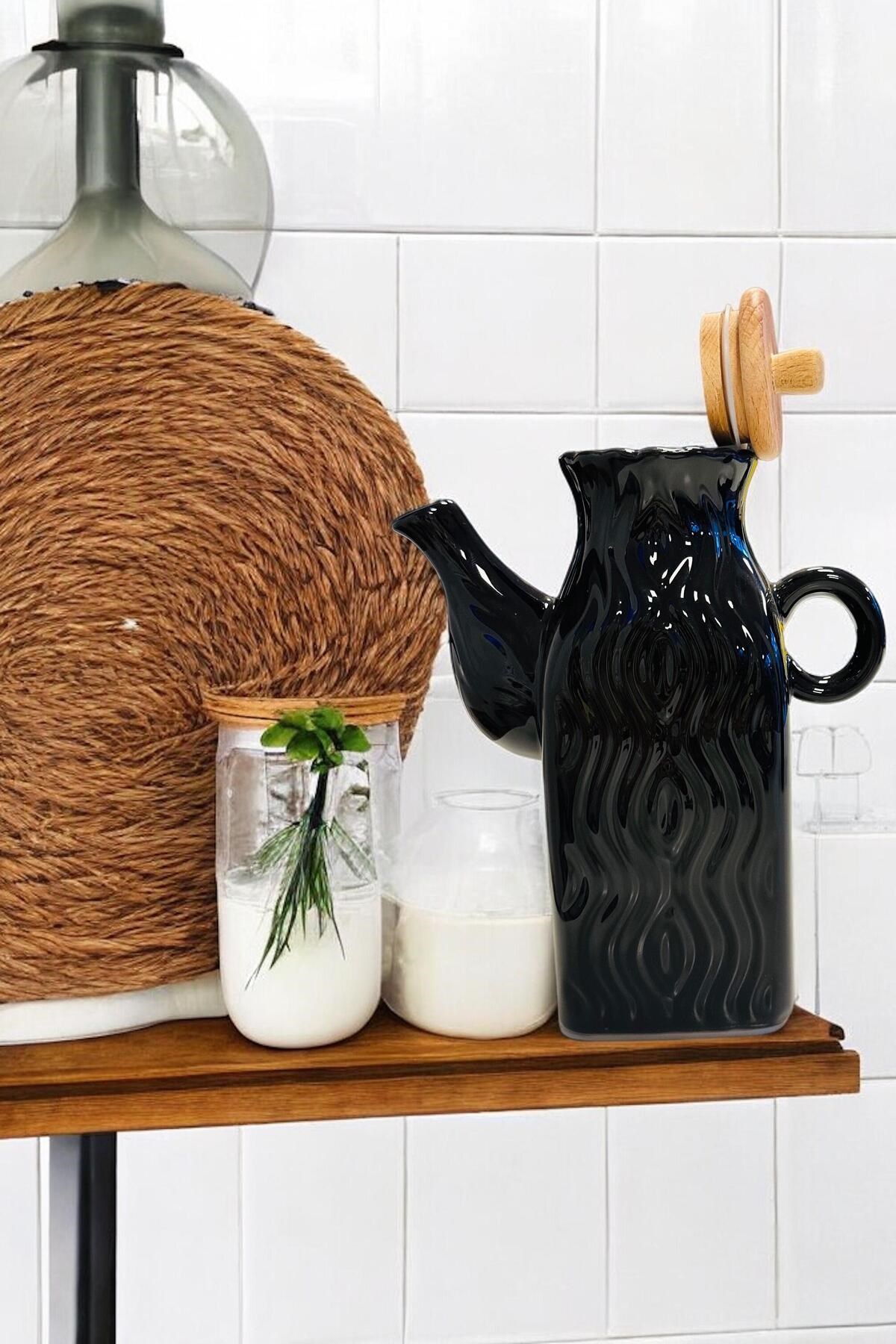 Bambu Kapaklı Seramik Yağdanlık