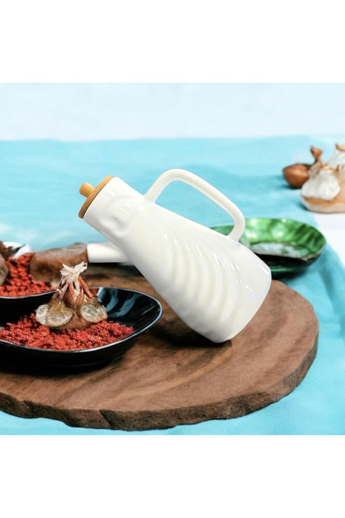 Bambu Kapaklı Seramik Yağdanlık