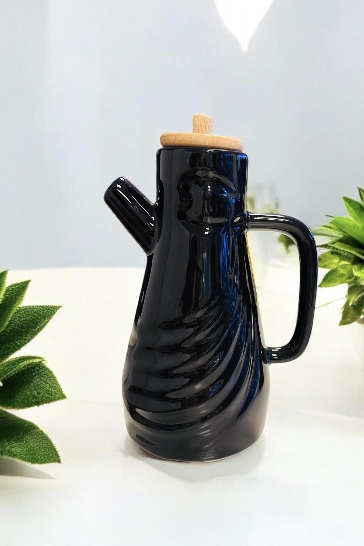 Bambu Kapaklı Seramik Yağdanlık