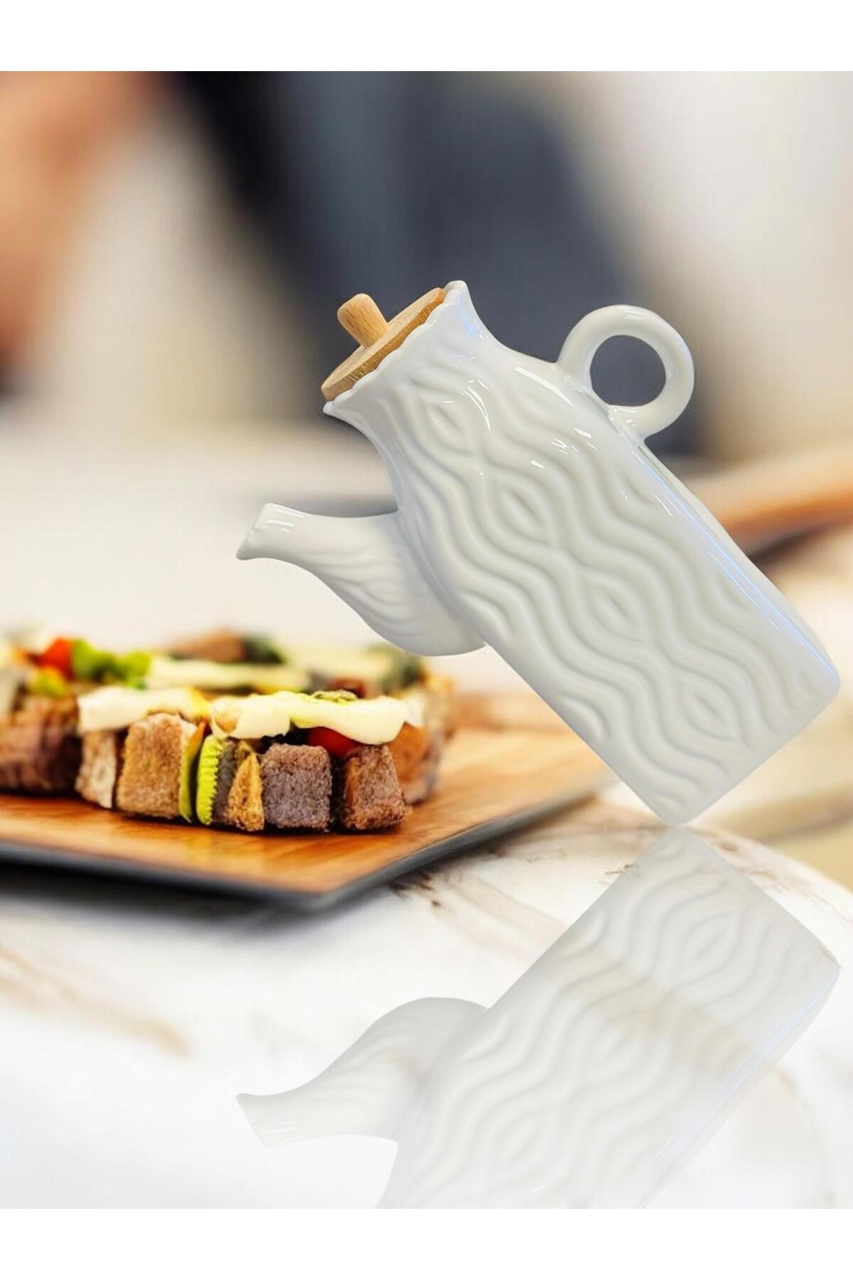Bambu Kapaklı Seramik Yağdanlık