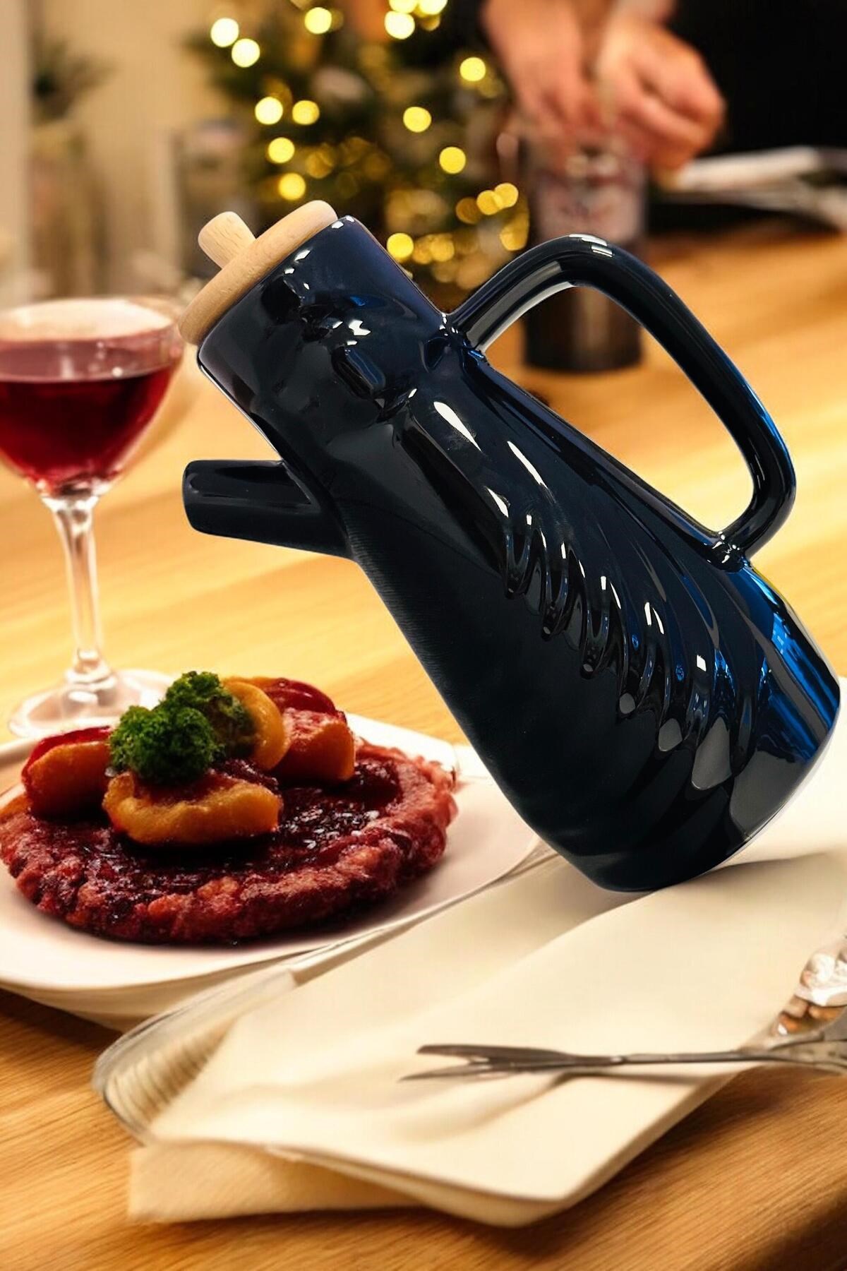 Bambu Kapaklı Seramik Yağdanlık
