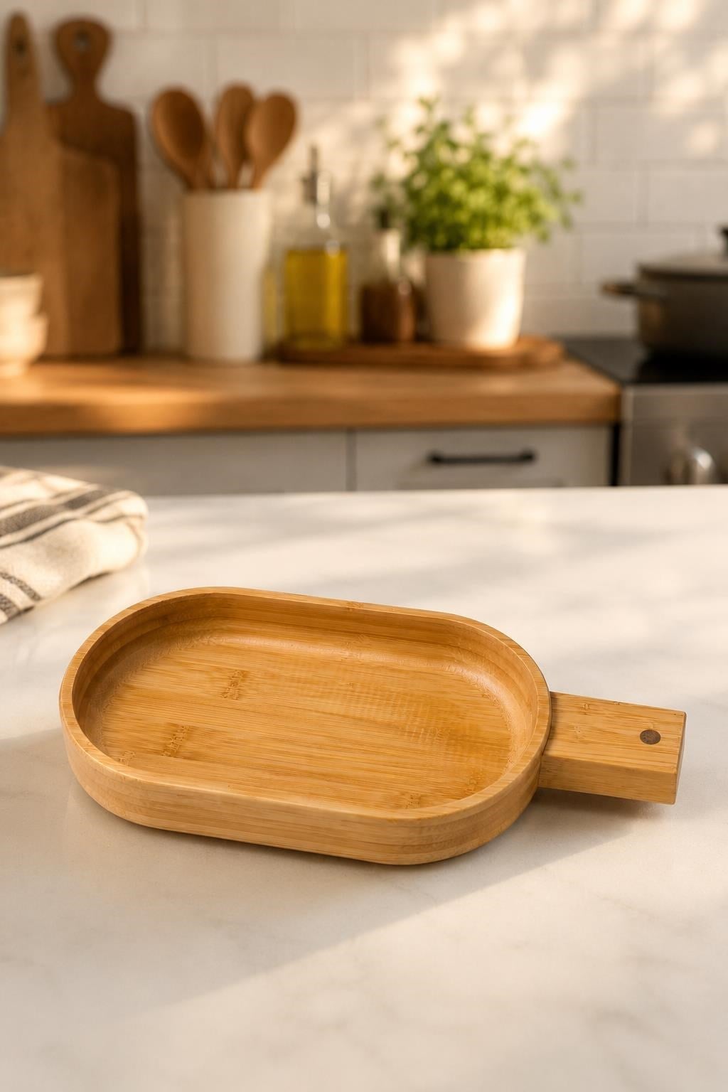 Bambu Saplı Sunum Tabağı 31x13 cm Kahvaltılık ve Atıştırmalık Servis Tepsisi