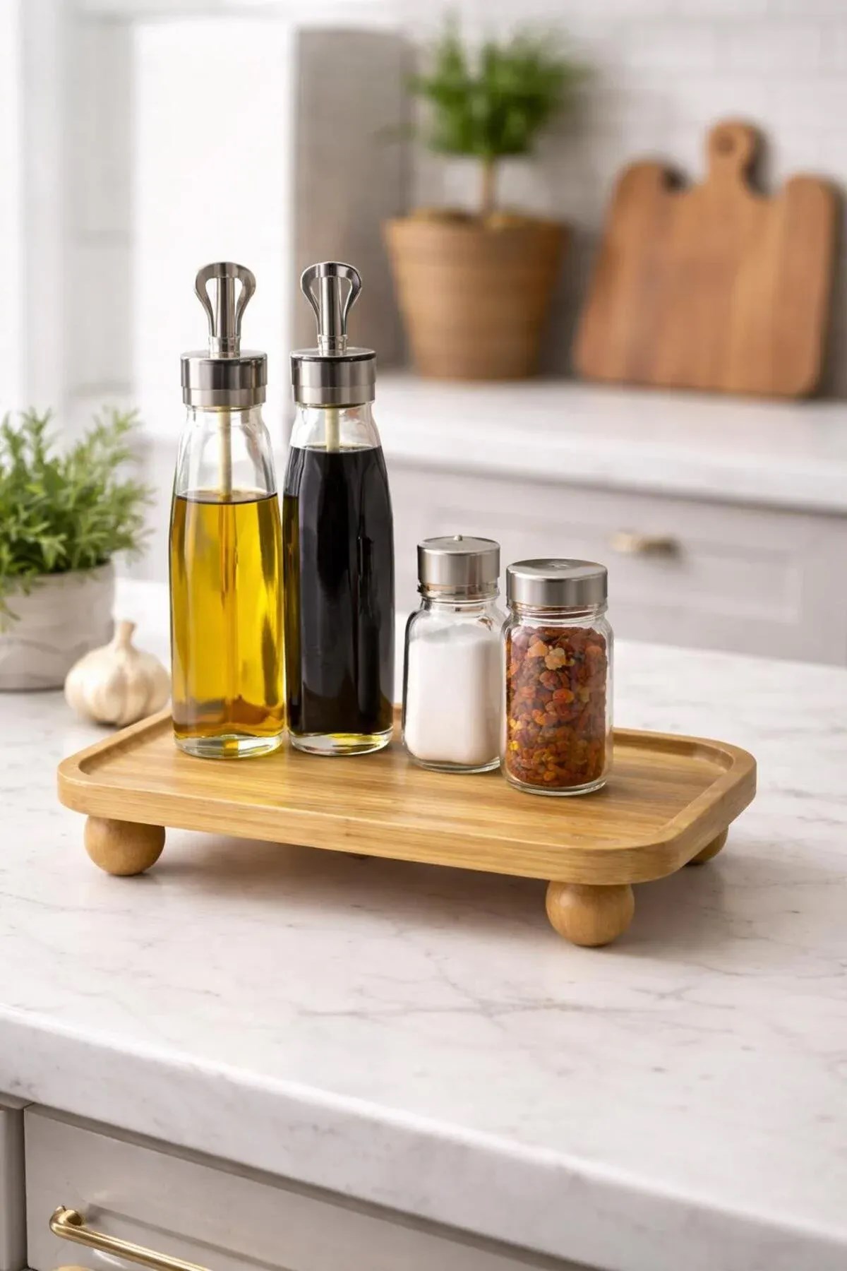 Bambu Sunumluk Stand – Yağlık & Baharatlık Organizer
