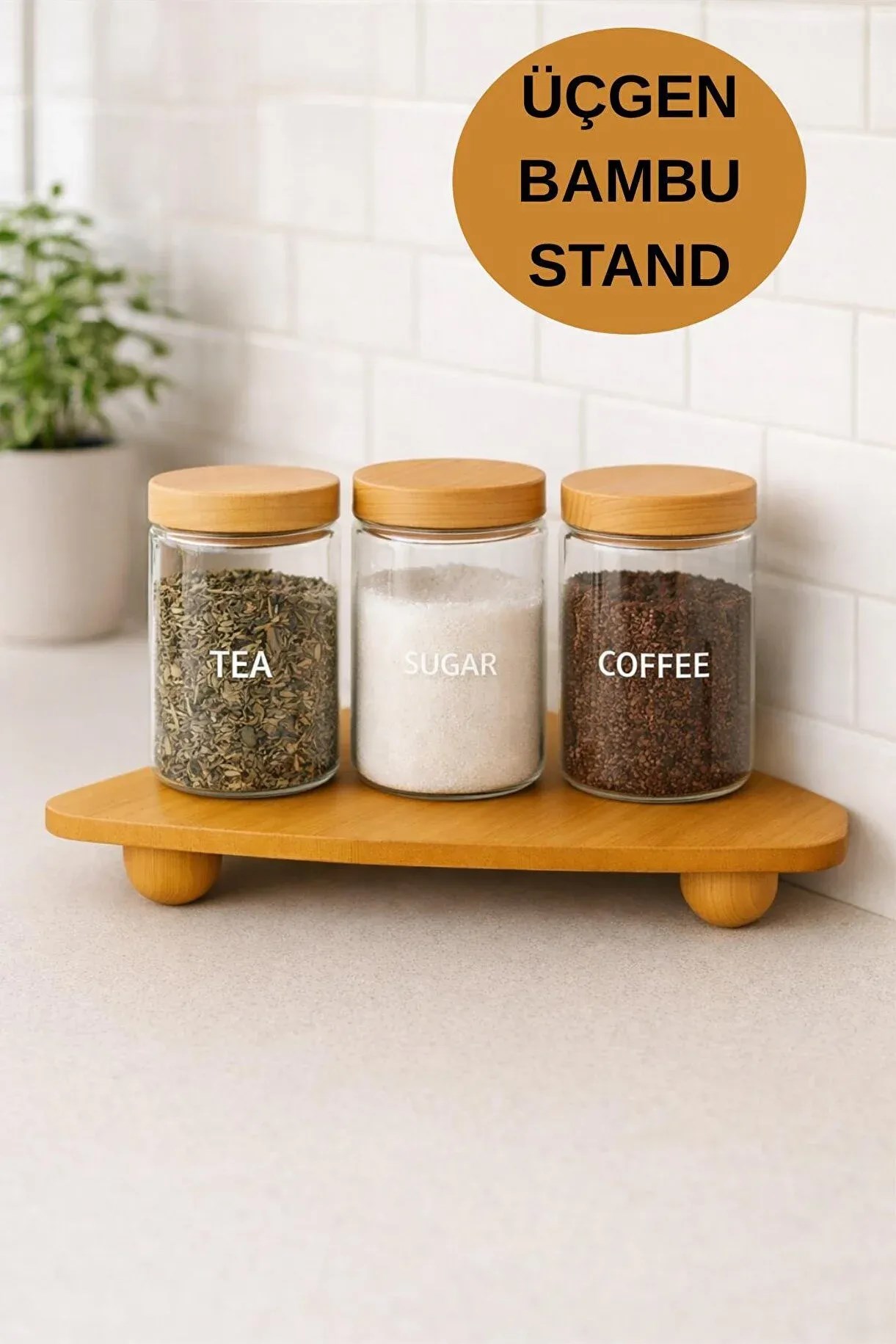 Bambu Üçgen Köşe Rafı – Banyo & Mutfak Tezgah Üstü Organizer