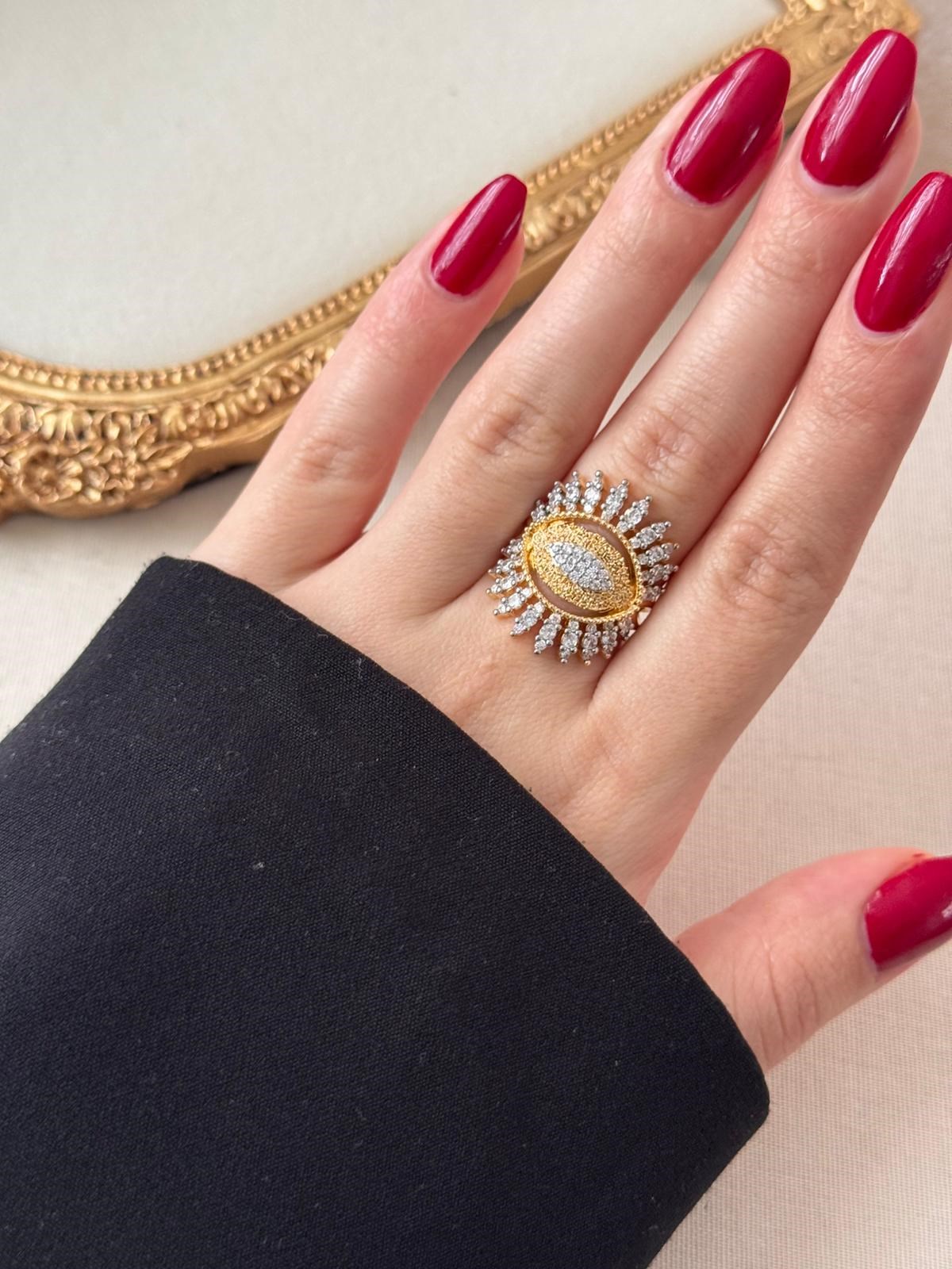 Beyaz Eye Zirkon Taşlı Gold Yüzük