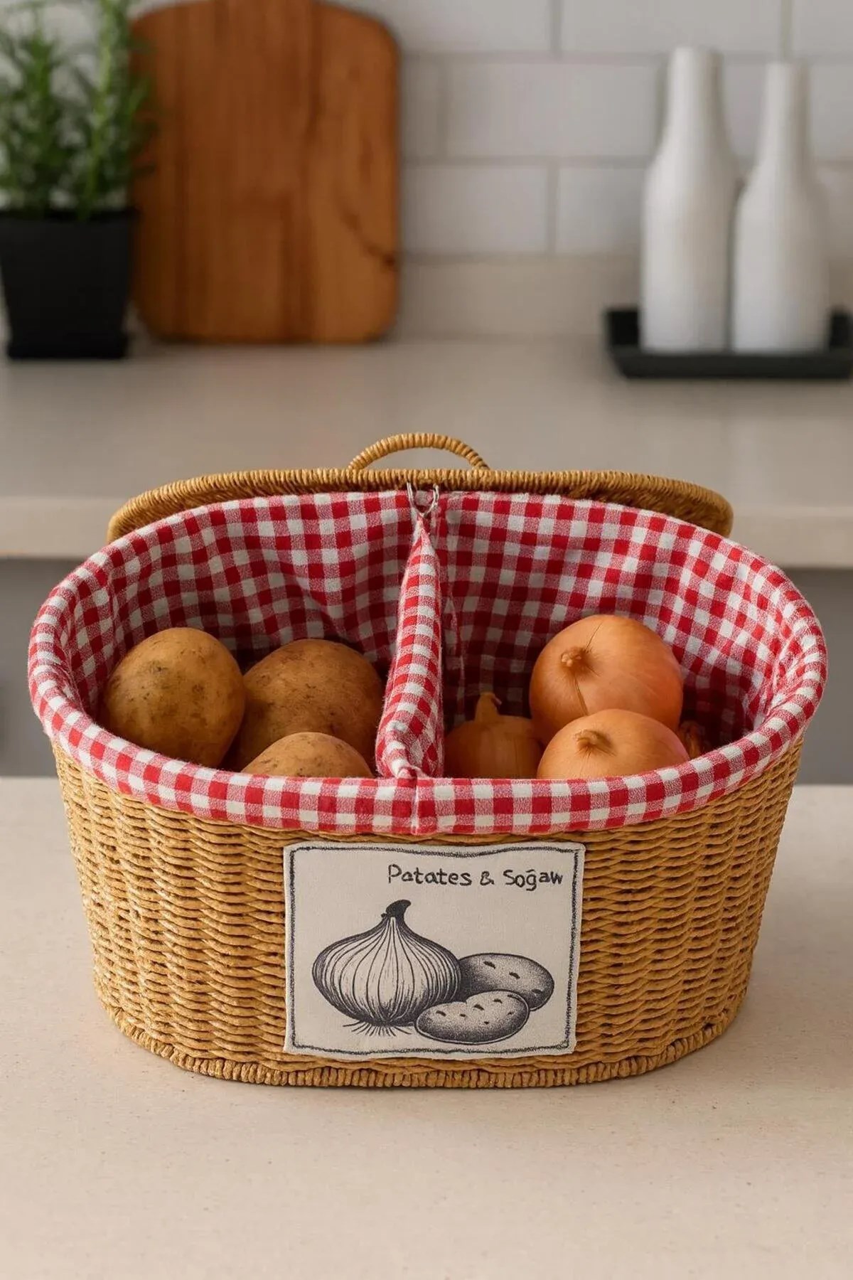 Bölmeli Rattan Patates Soğan Sepeti 21x39x28 Cm – Pötikare Bezli