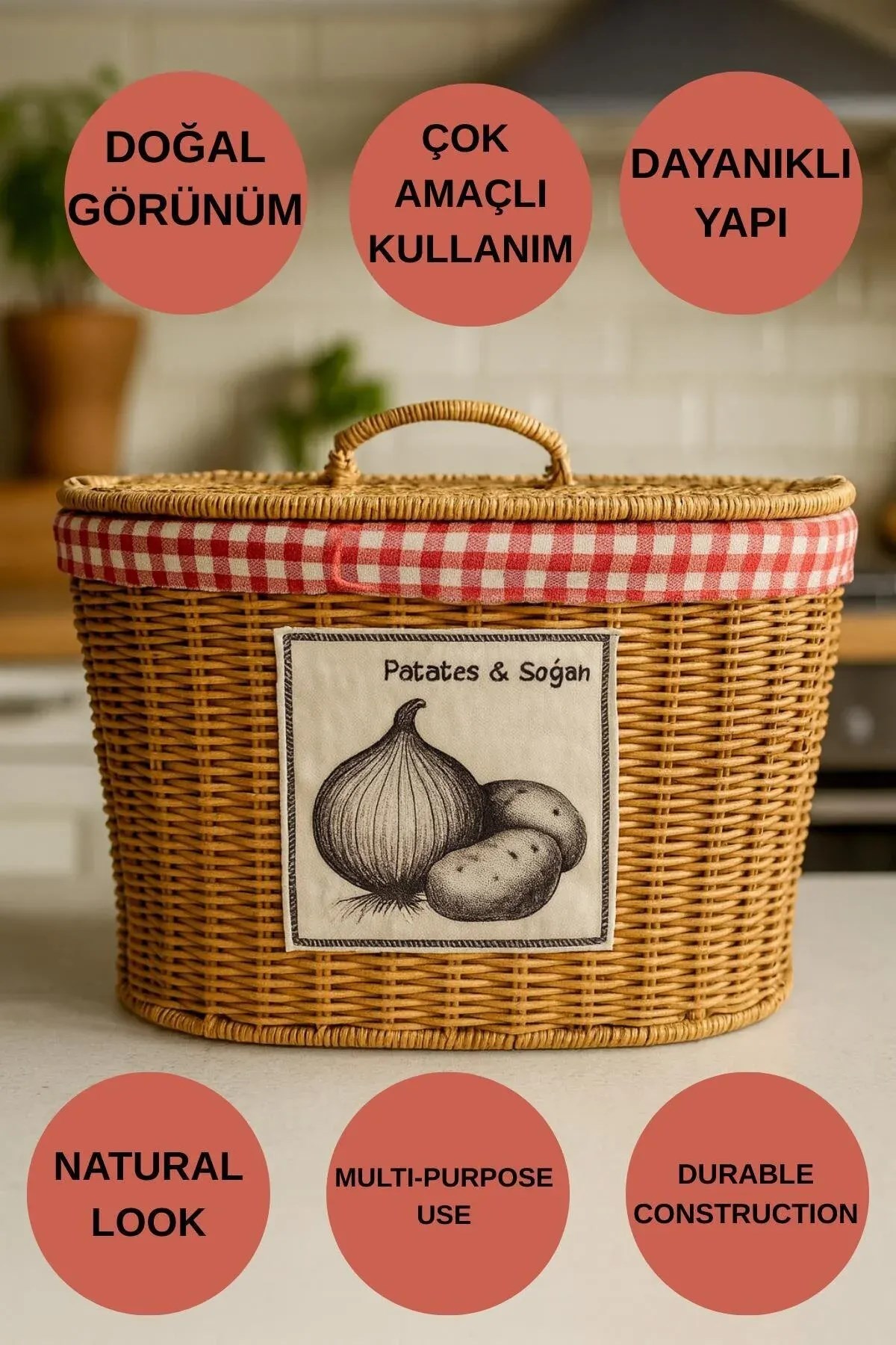 Bölmeli Rattan Patates Soğan Sepeti 21x39x28 Cm – Pötikare Bezli