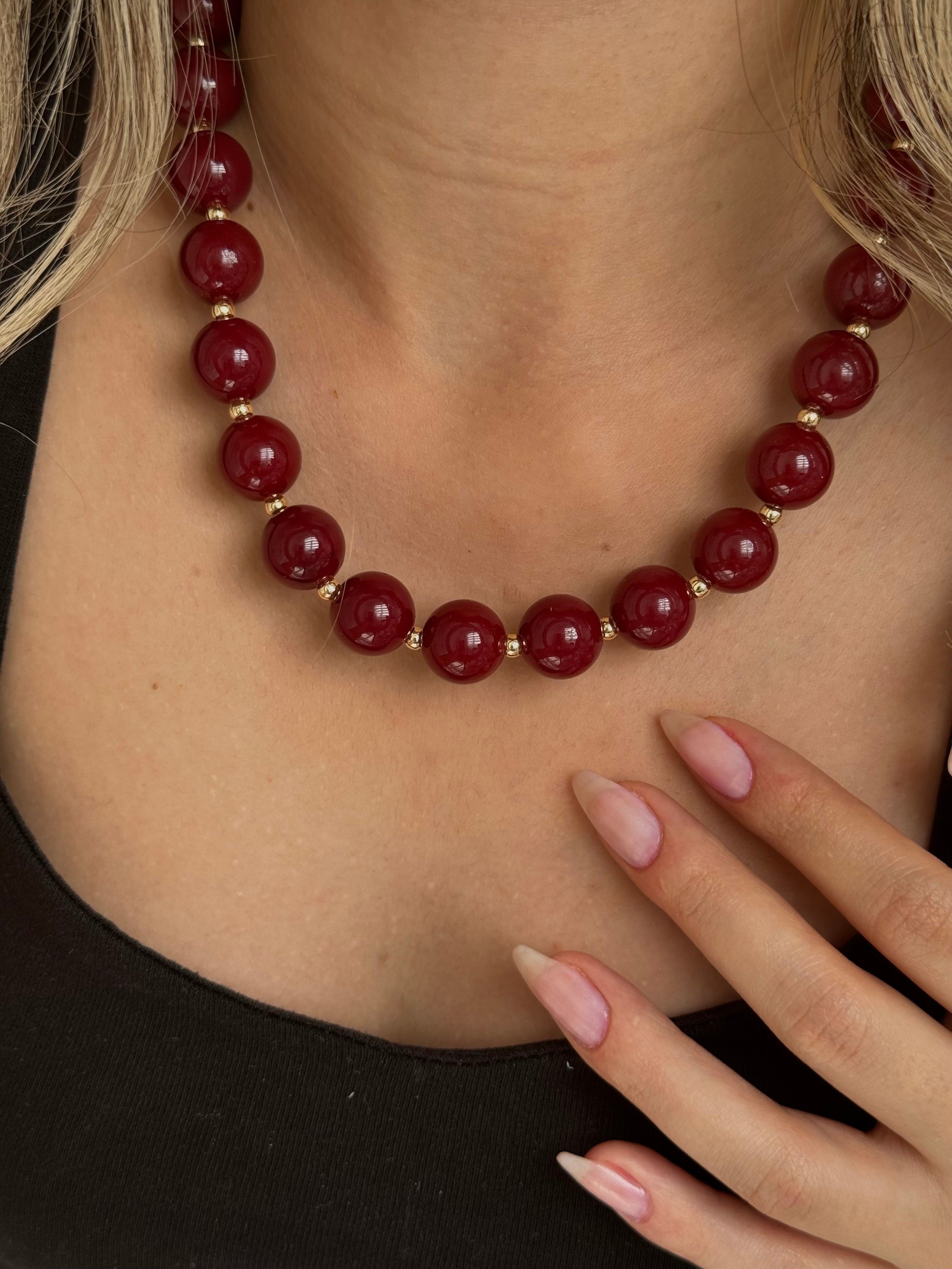 Bordo İnci Kolye