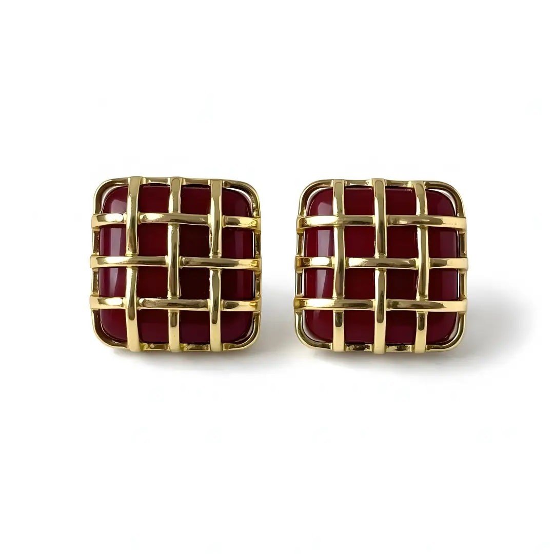 Bordo Örgü Detaylı Gold Küpe