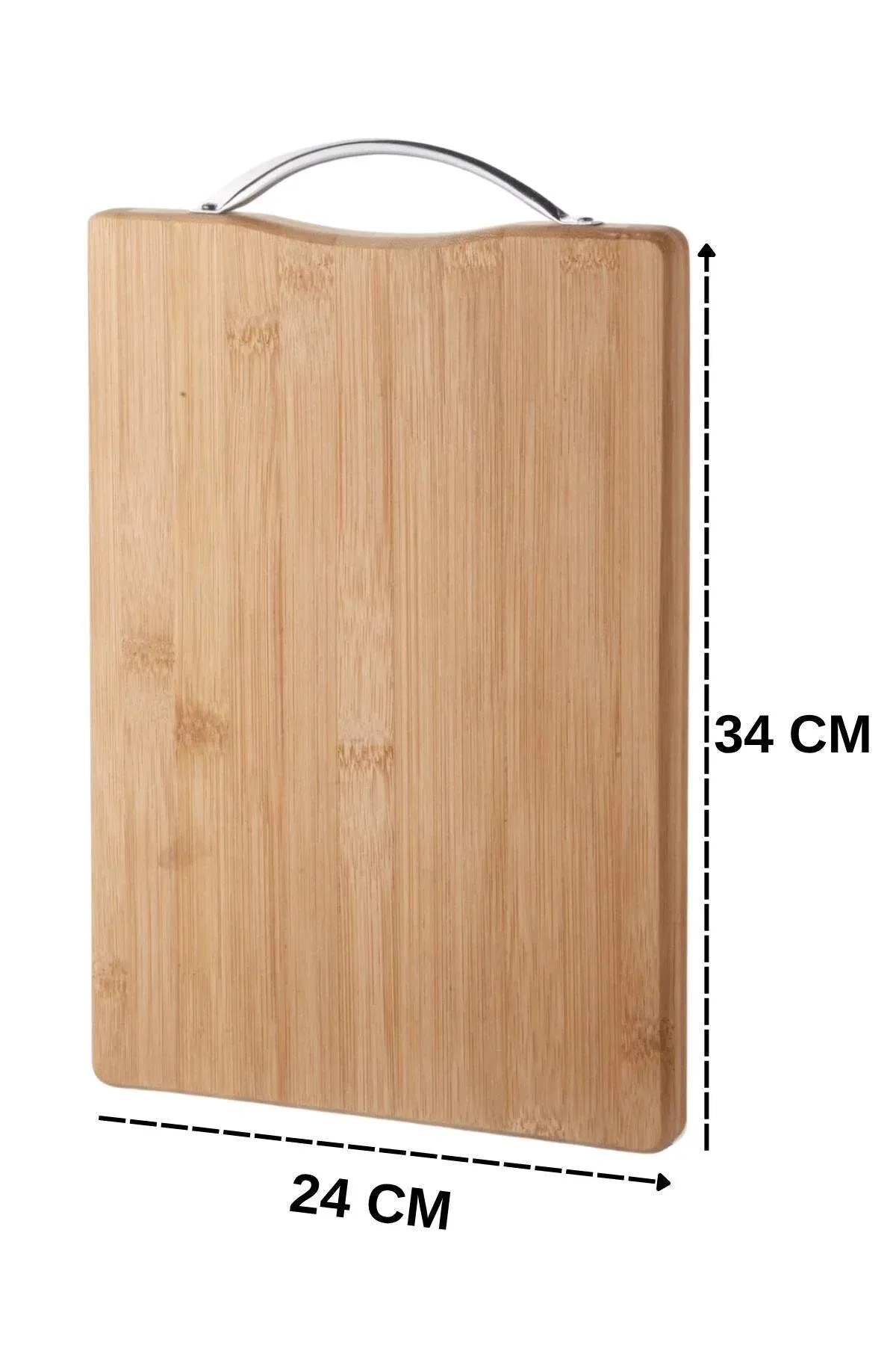 Çelik Tutamaçlı Bambu Kesme Tahtası 24x34 cm – Lüks Doğrama Panosu