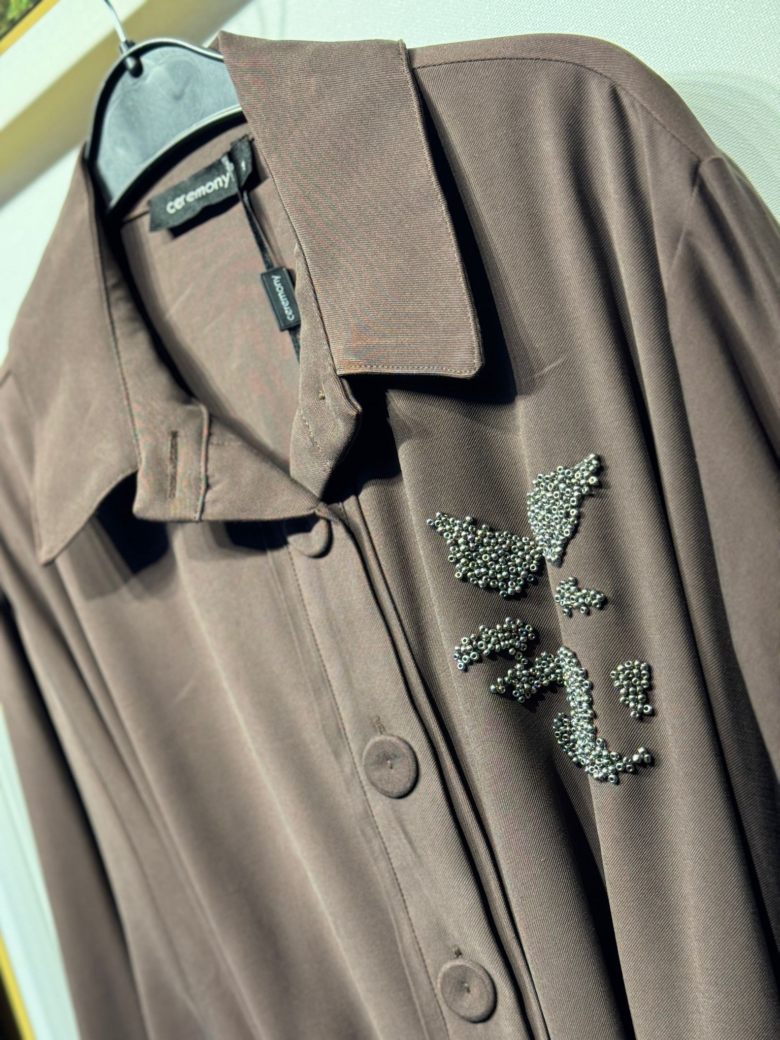 CEREMONY Beli Kuşaklı Boncuk İşlemeli Oversize Ceket