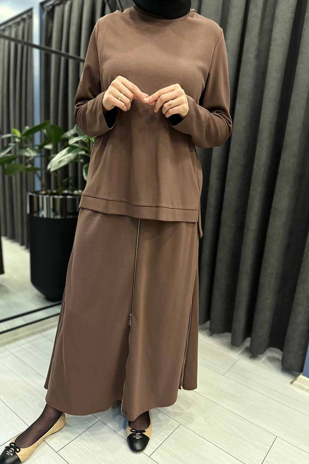 CEREMONY ETEK-BLUZ FERMUAR DETAYLI TENCEL KRAŞLI TRİKO TAKIM