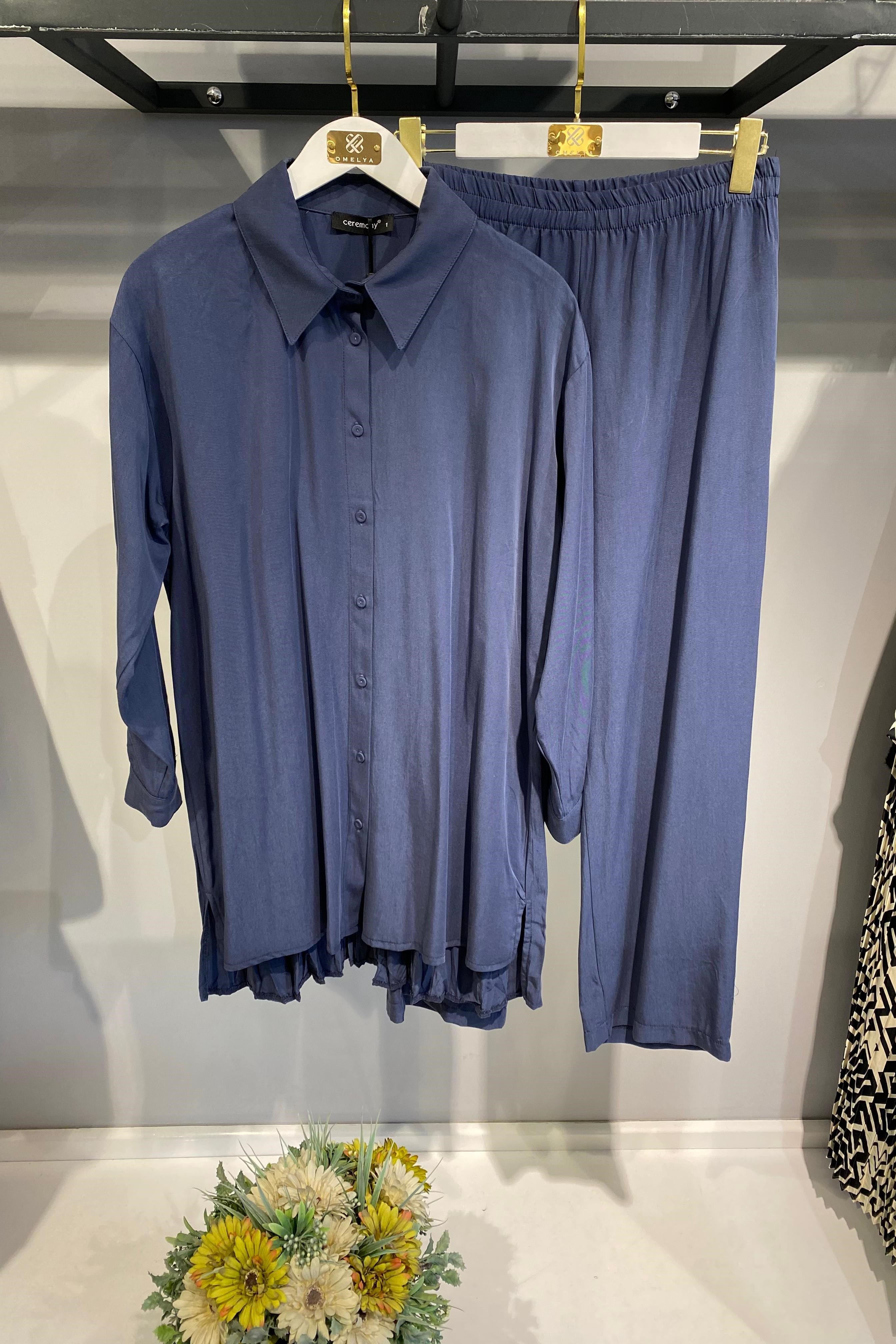 CEREMONY GÖMLEĞİNİN ARKASI KRAŞLI TENCEL PANTOLON TAKIM