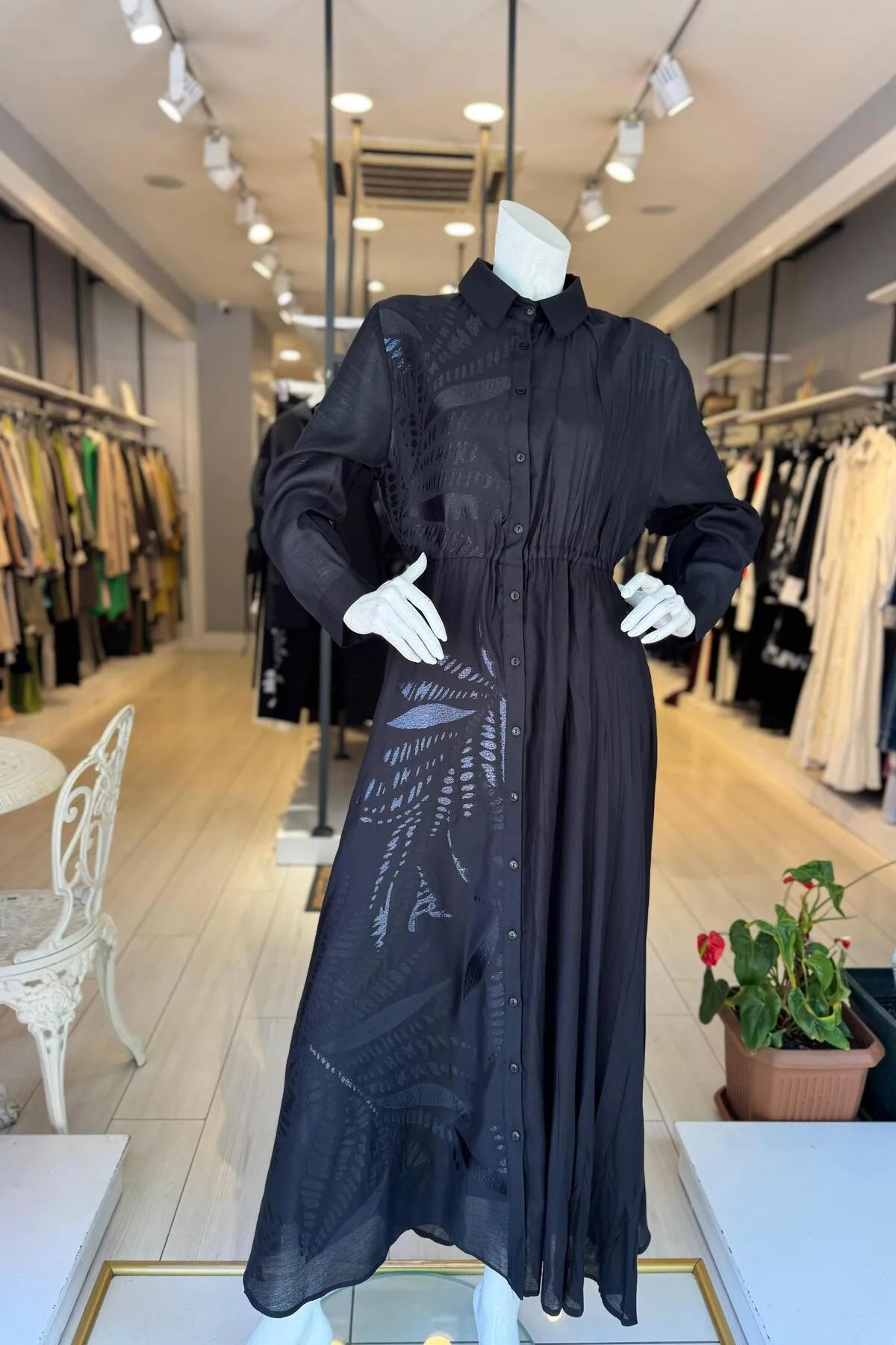 CEREMONY Kraşlı Desenli ve Düz Kombinli Beli Lastikli Uzun Monarch Elbise