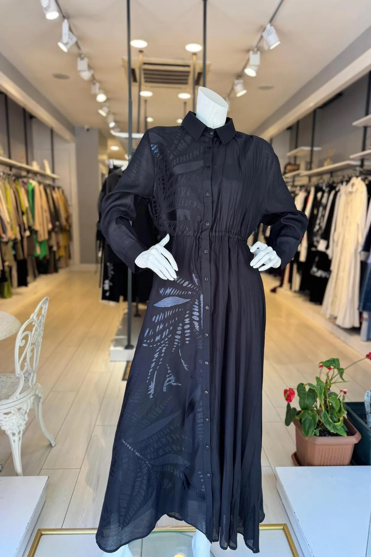 CEREMONY Kraşlı Desenli ve Düz Kombinli Beli Lastikli Uzun Monarch Elbise