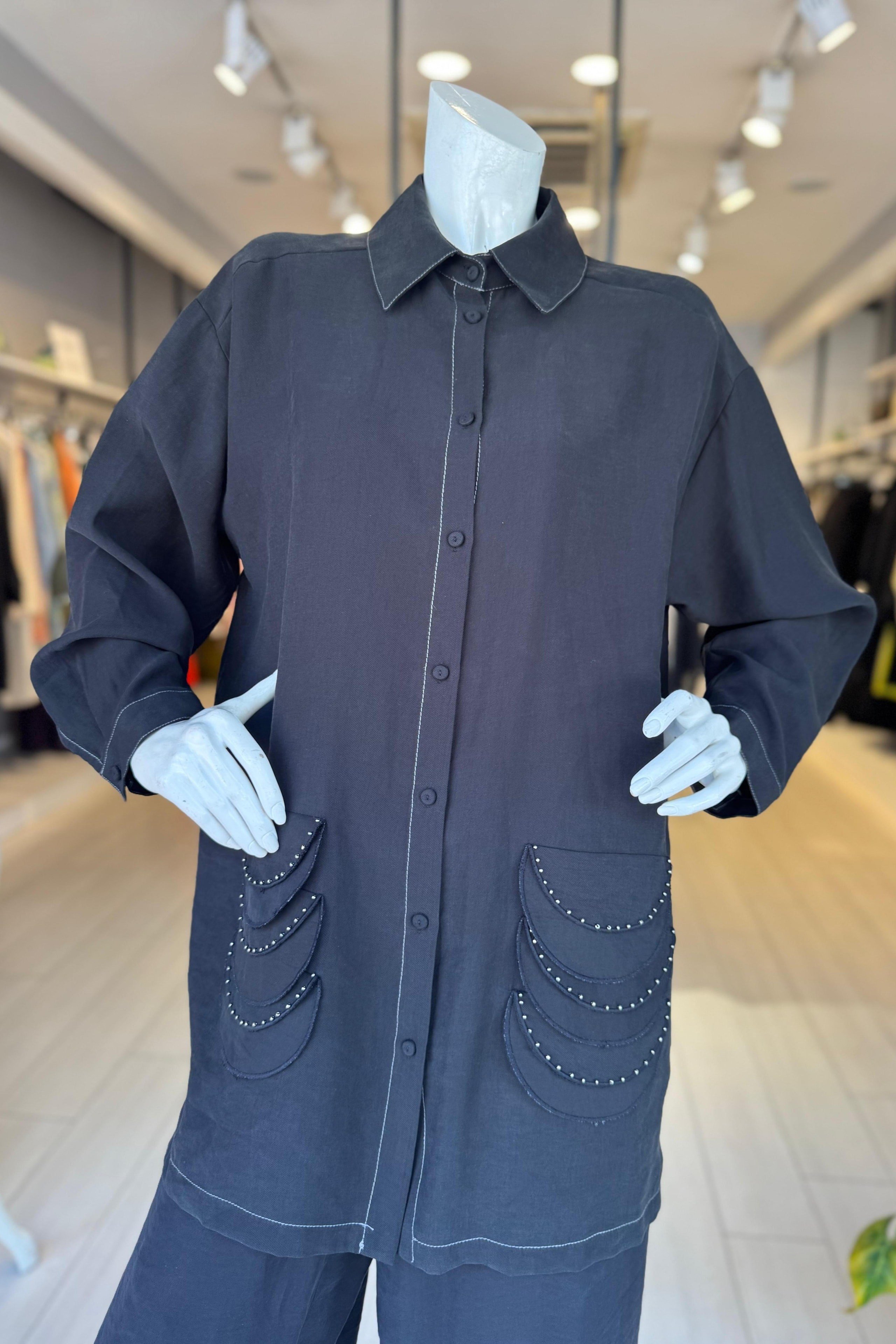 CEREMONY Önden Bağlamalı Bakır Boncuk Detay Dubai Bol Paça Pasion Pantolon Takım