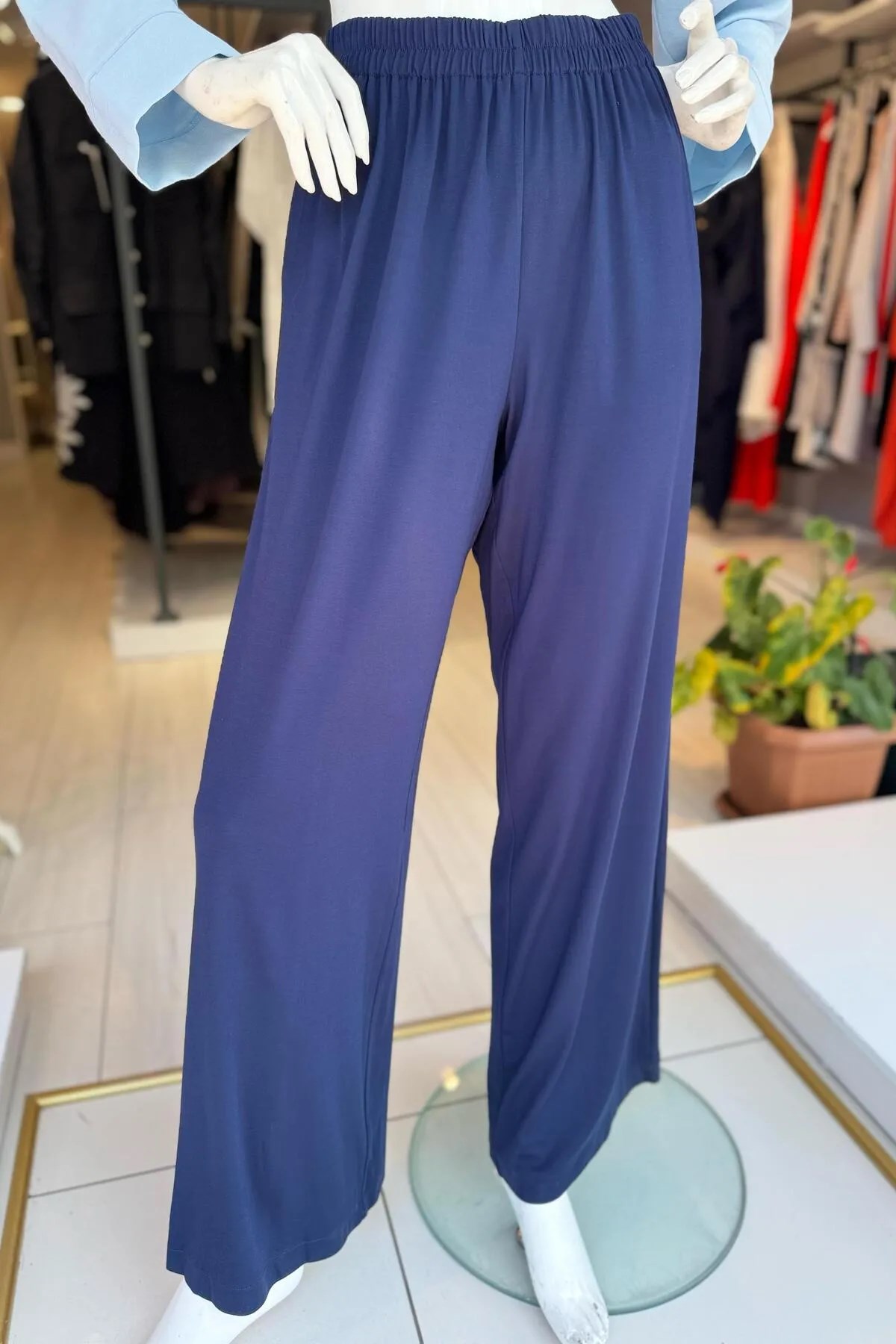 CEREMONY Paçası Katlama Dikiş Beli Lastikli Bol Paça Bambu Pantolon