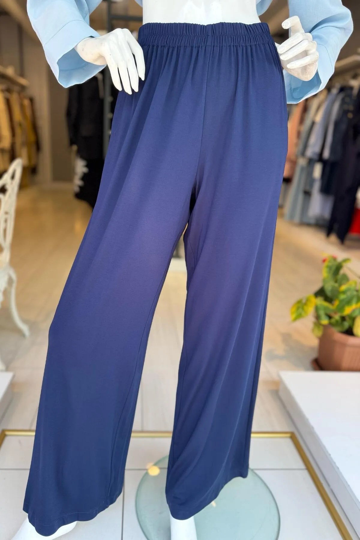 CEREMONY Paçası Katlama Dikiş Beli Lastikli Bol Paça Bambu Pantolon